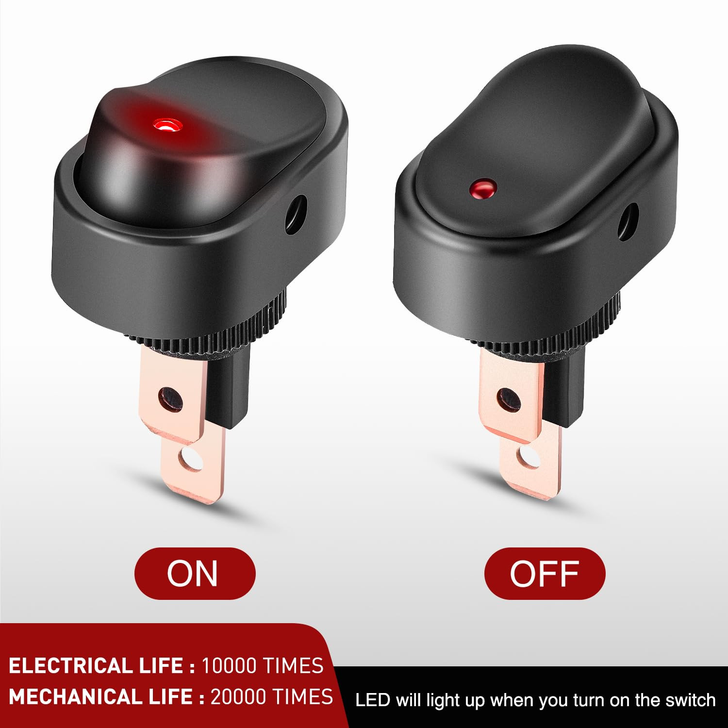 5PCS LED Lighted Rocker Switch 12V Illuminated on off Toggle Switches 30A 3Pin S