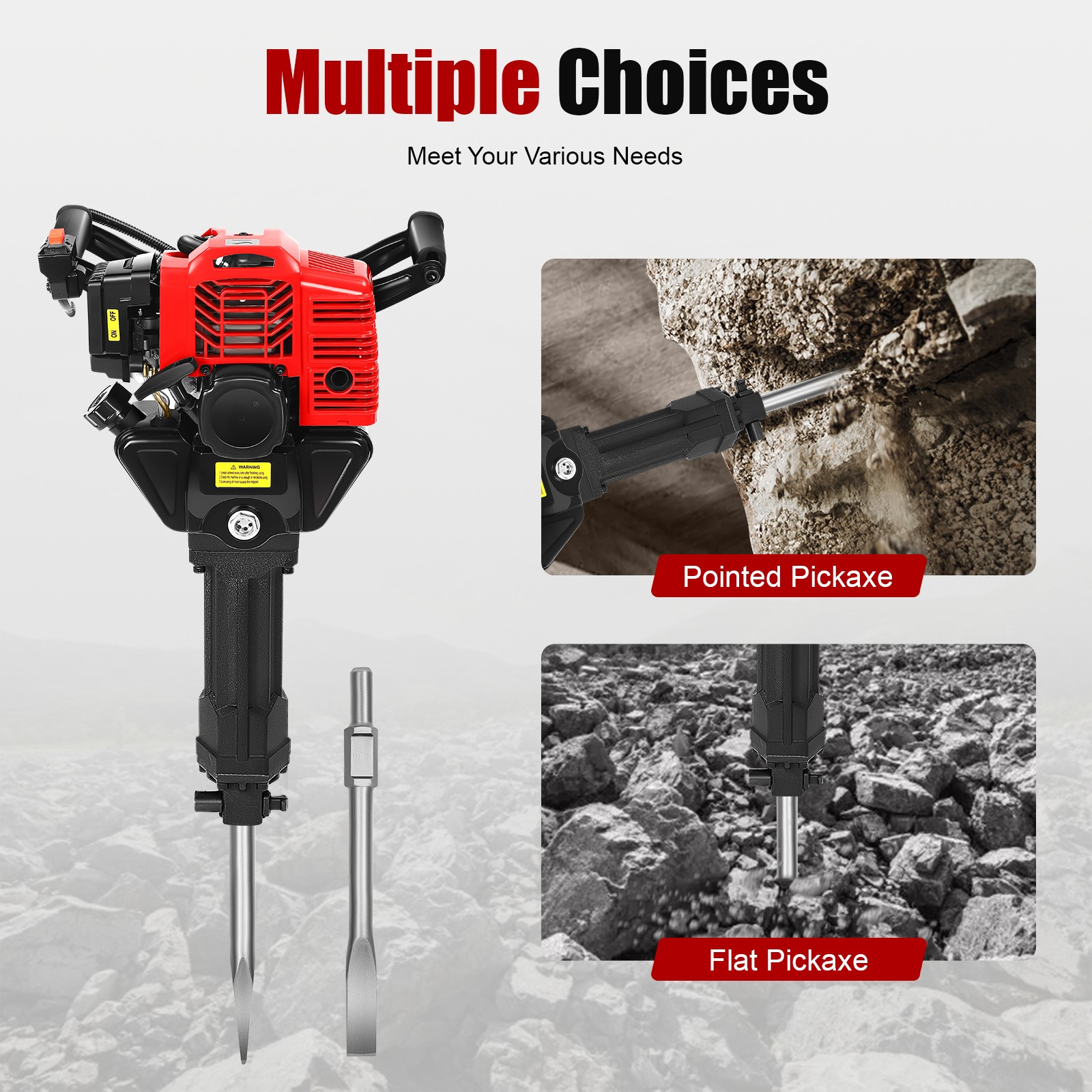 55J Gasoline?Powered Demolition Jack Hammer Concrete Breaker w/ 2 Chisel Bits