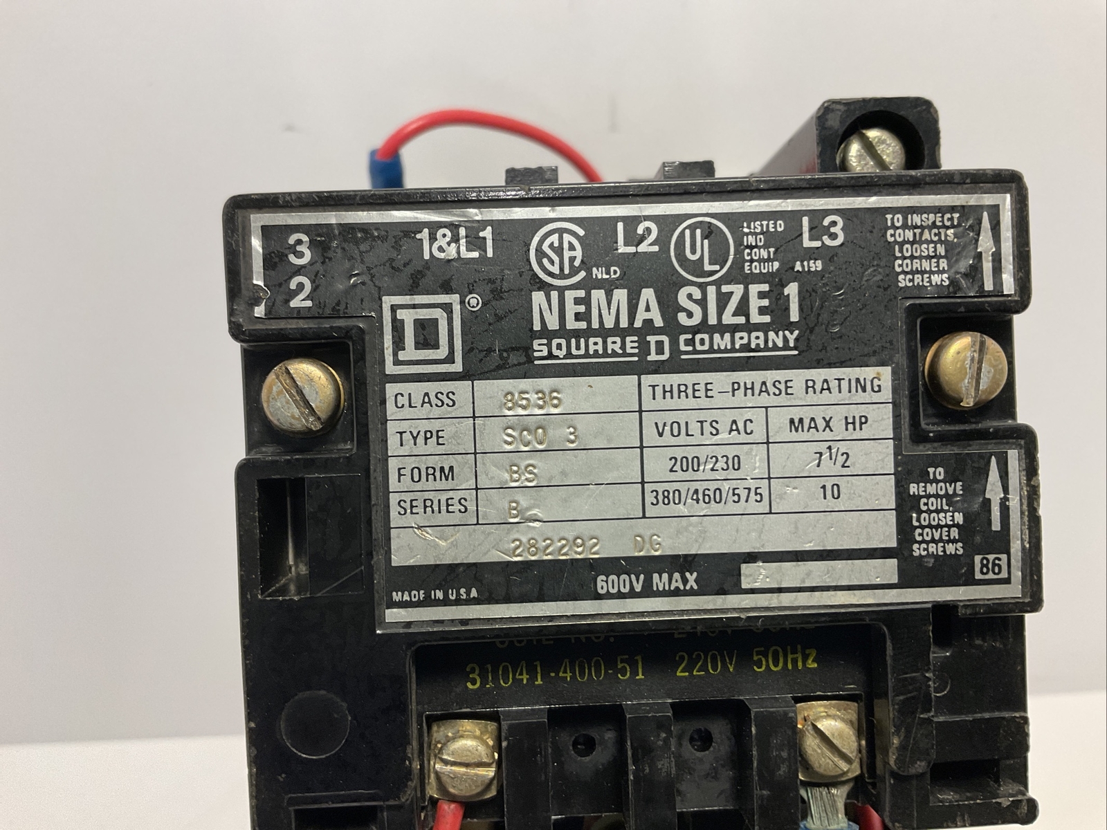 Square D Open Starter Nema Size 1 CLASS 8536 ,SCO3,SERIES B, 31041-400-51