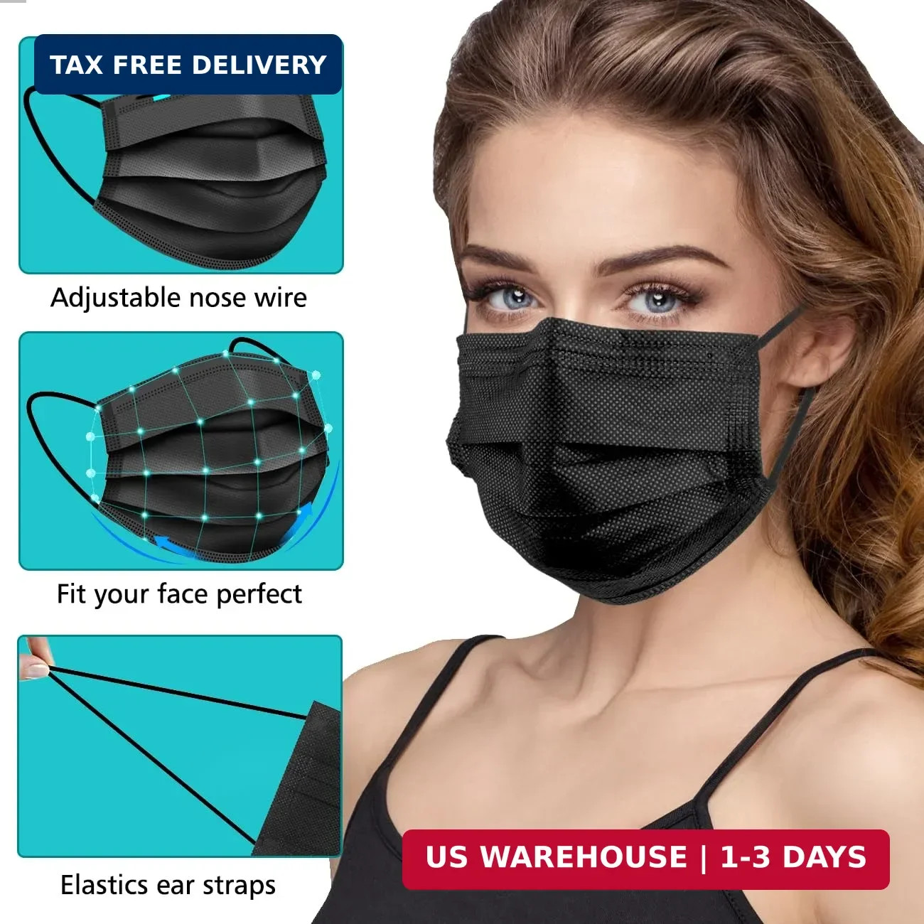 ZTANPS 100 PCS Disposable Face Masks, Black Disposable Masks, 3 Ply Protection F
