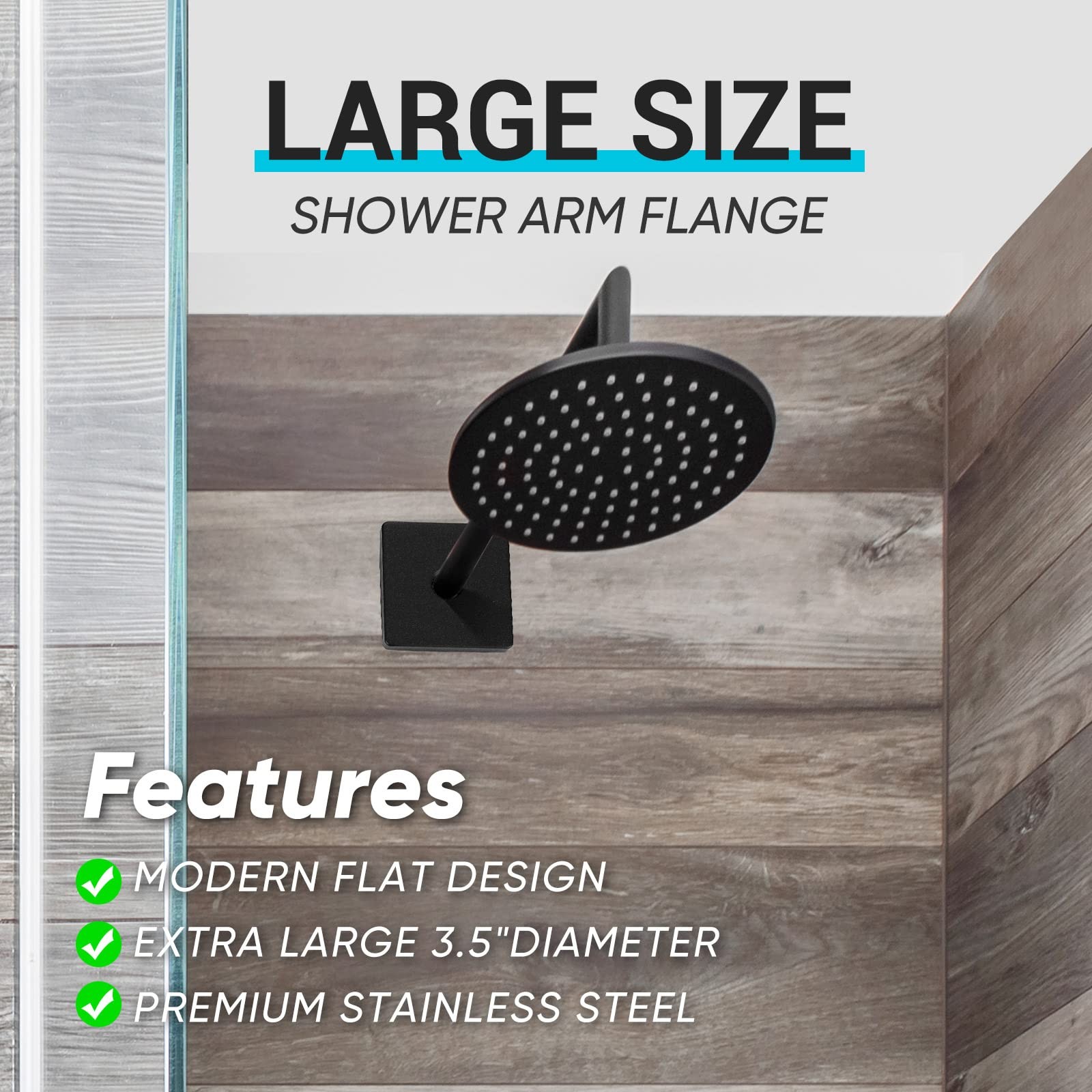 Yinkin 1 Pack 3.5 Inch Black Large Shower Arm Flange Square Plumbing