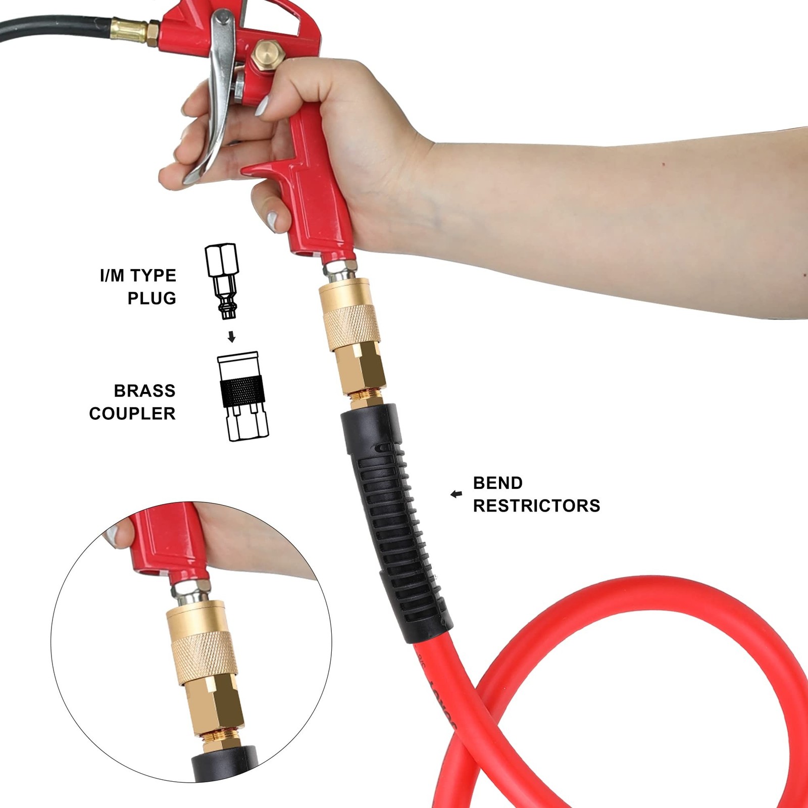 Hybrid Air Hose, 3/8-Inch by 50 Feet Air compressor Hose,Heavy Duty, Lightwei…