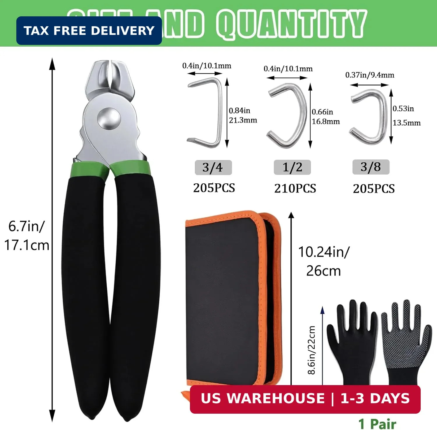 620 Pcs Hog Rings with Straight Hog Ring Pliers Kit with Leather Tool Kit, 3/4″