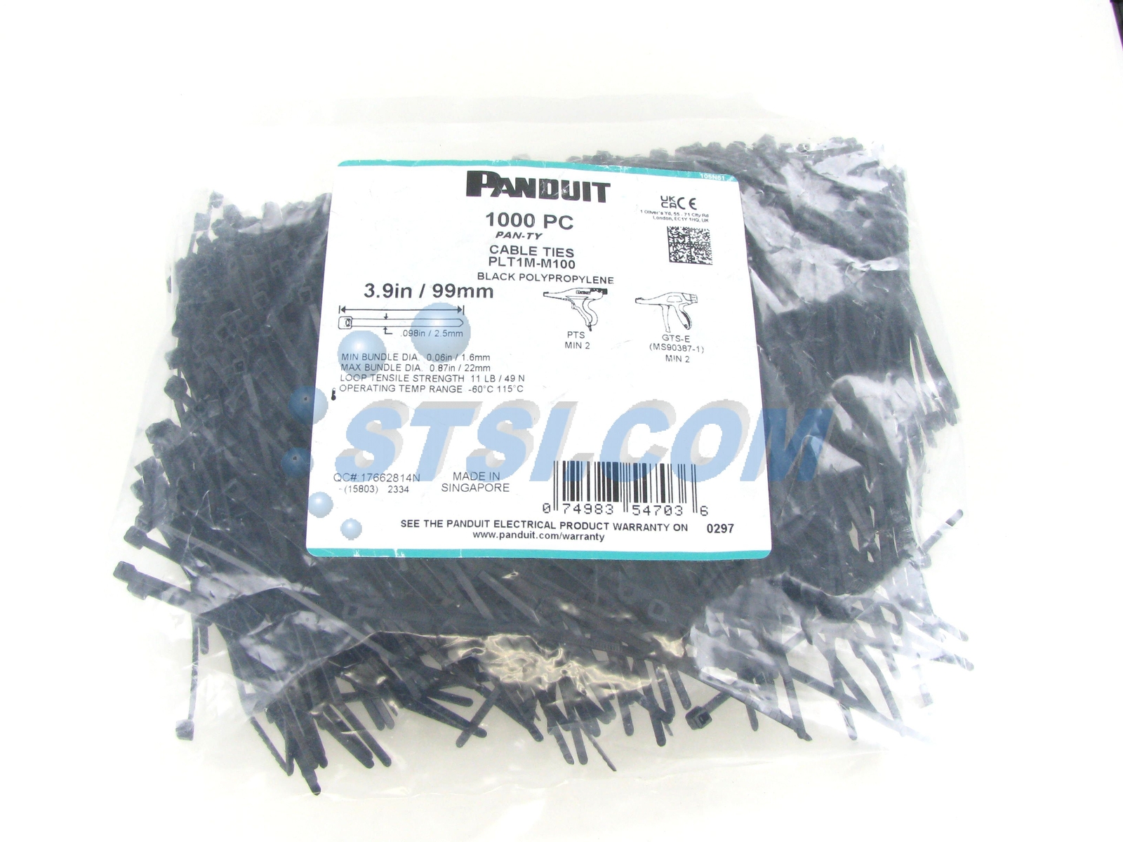 Panduit PLT1M-M100 Pan-Ty Weather Resistant Cable Ties, 3.9″ New Open ~STSI