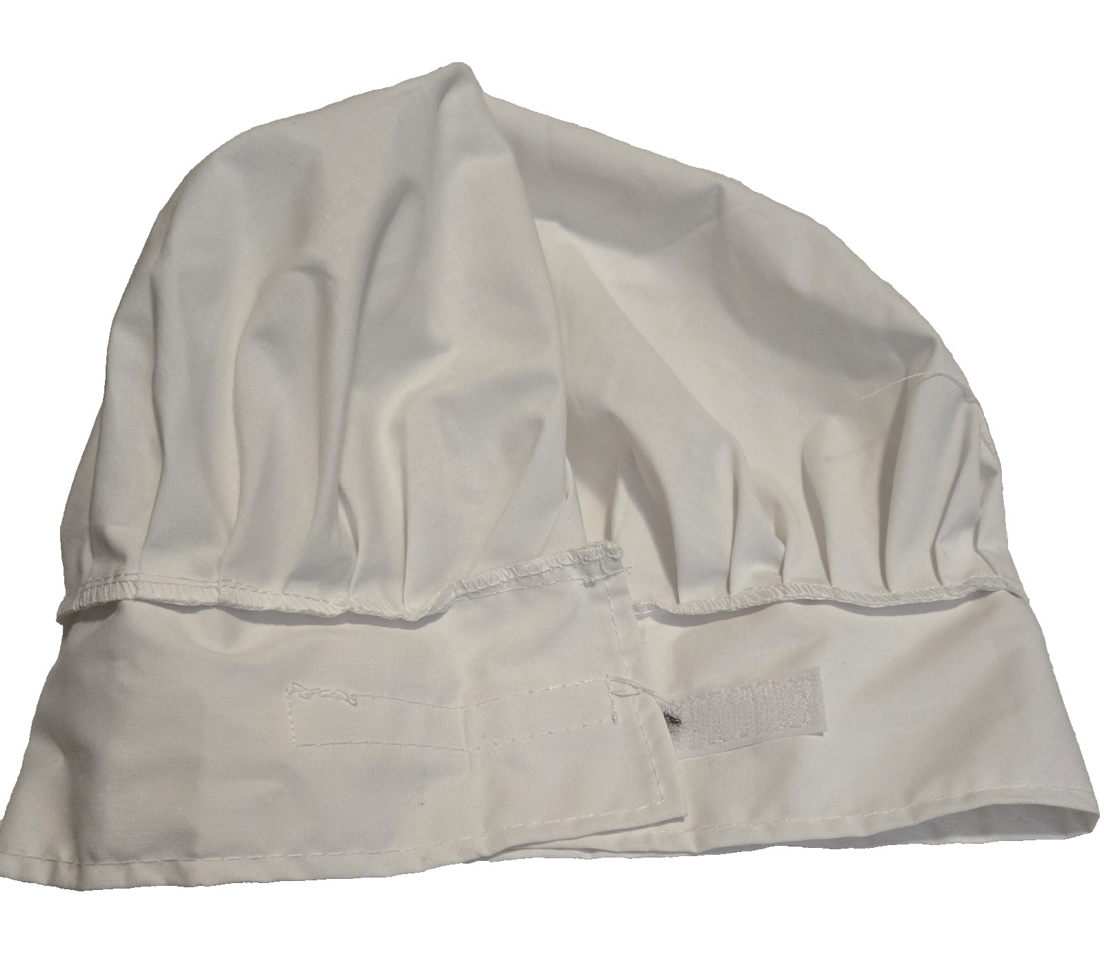 White Chef’s Hat Poly/Cotton Blend w/ Hook & Loop Fastener–Black Fiber on H & L