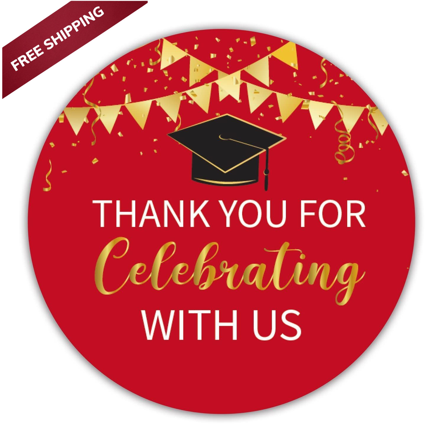 2″ Red and Gold Graduation Thank You Stickers, 50 2 inch,