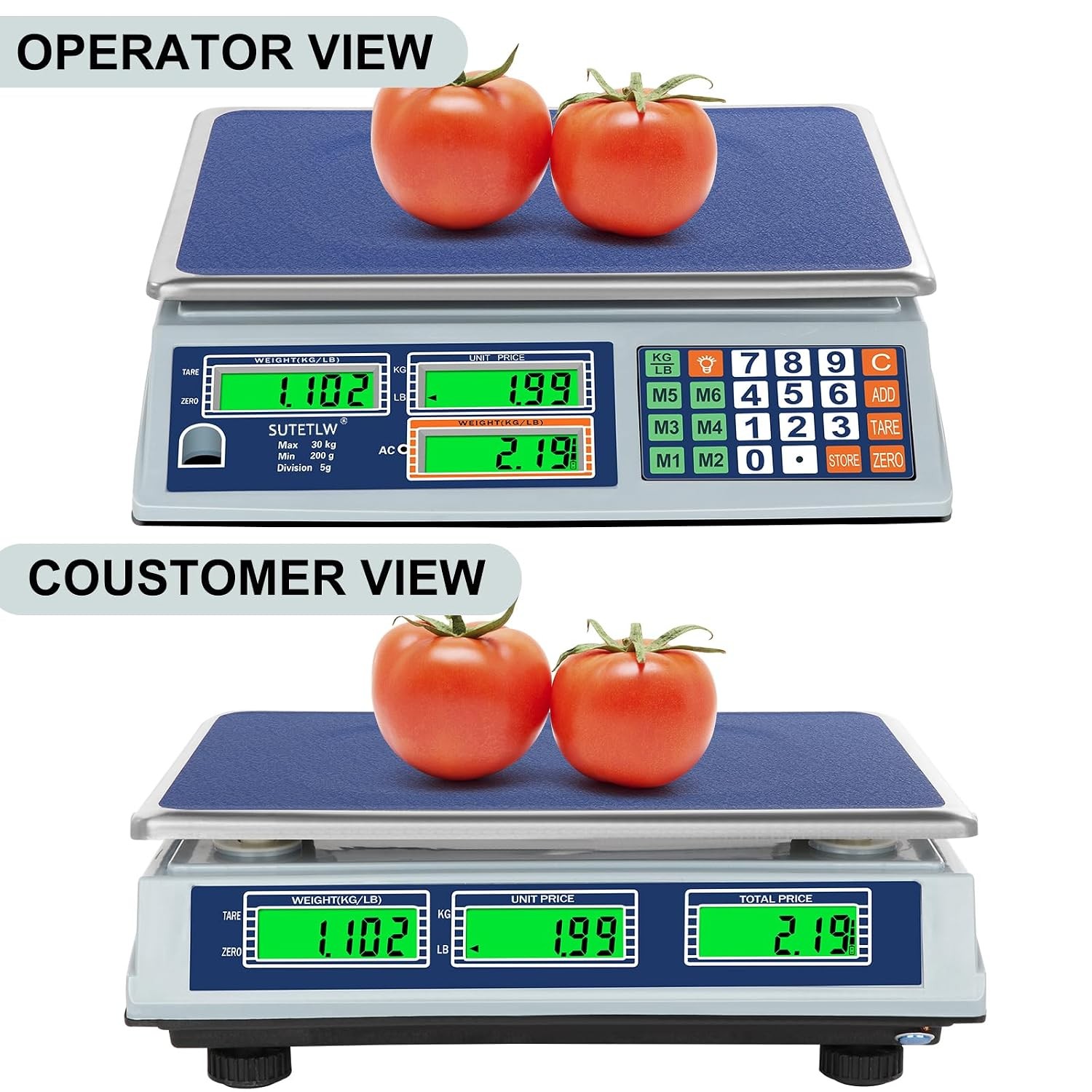 Price Computing Scale 66lb/30kg Dual LCD Digital Commercial Price Scale W/