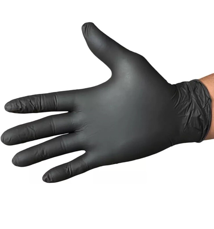 SUNSET DISPOSABLE NITRILE BLACK GLOVES BOX OF 100 EXAM GRADE POWDER FREE XL