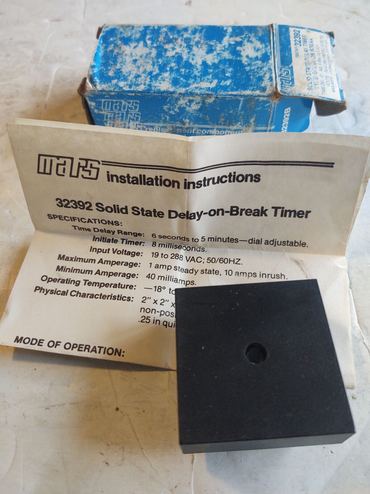 MARS # 32392 / UNIVERSAL TIMER . (INPUT 19-240 VAC). (DELAY TIMER .1 – 5 MIN.).