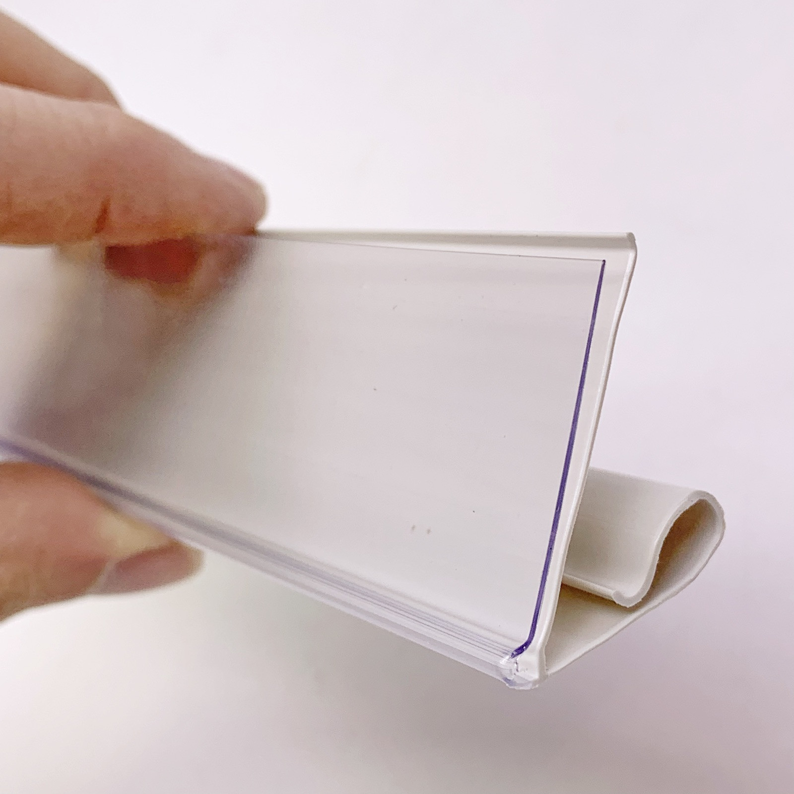 CASE of 50 Beige / Clear 47.5″ Clip-On Price Label Channel for 48″ Gondola Shelf