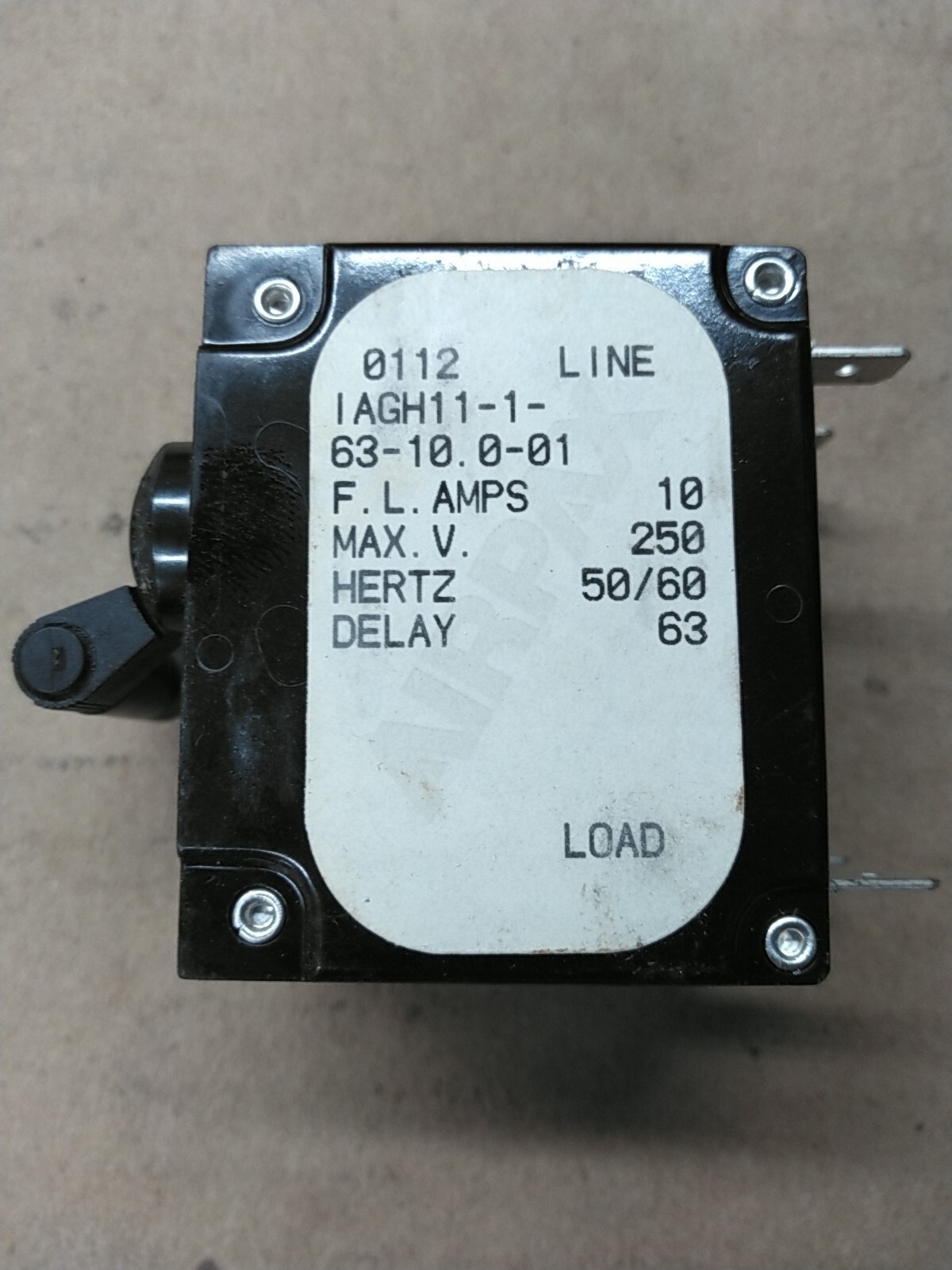 Airpax IAGH11-1-63-10.0-01 Circuit Breaker 2-Pole 10 Amp, 250VAC Max