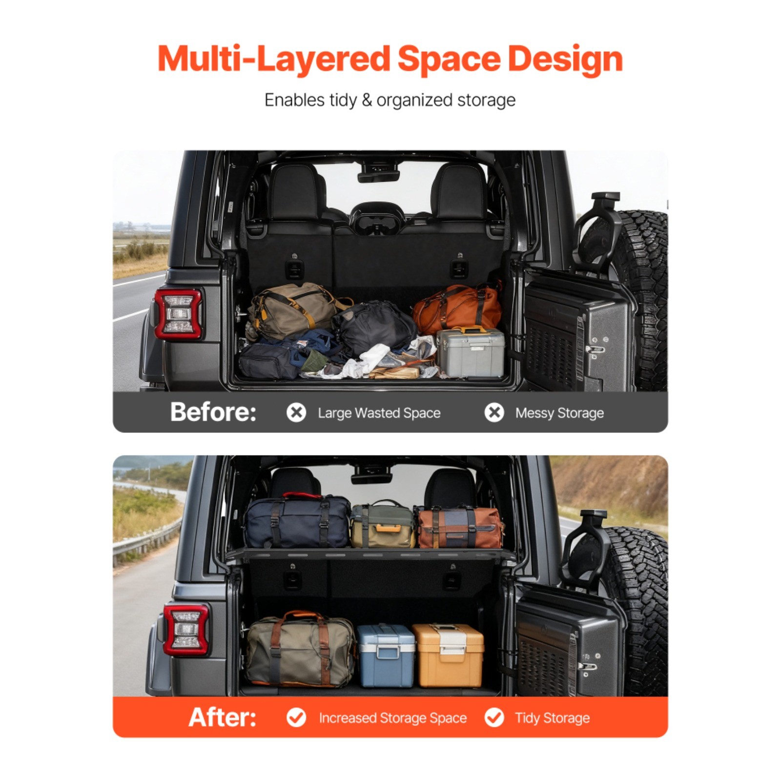 Rear Trunk Cargo Rack for Jeep Wrangler JK 2007-2024 300lb Carbon Steel Net