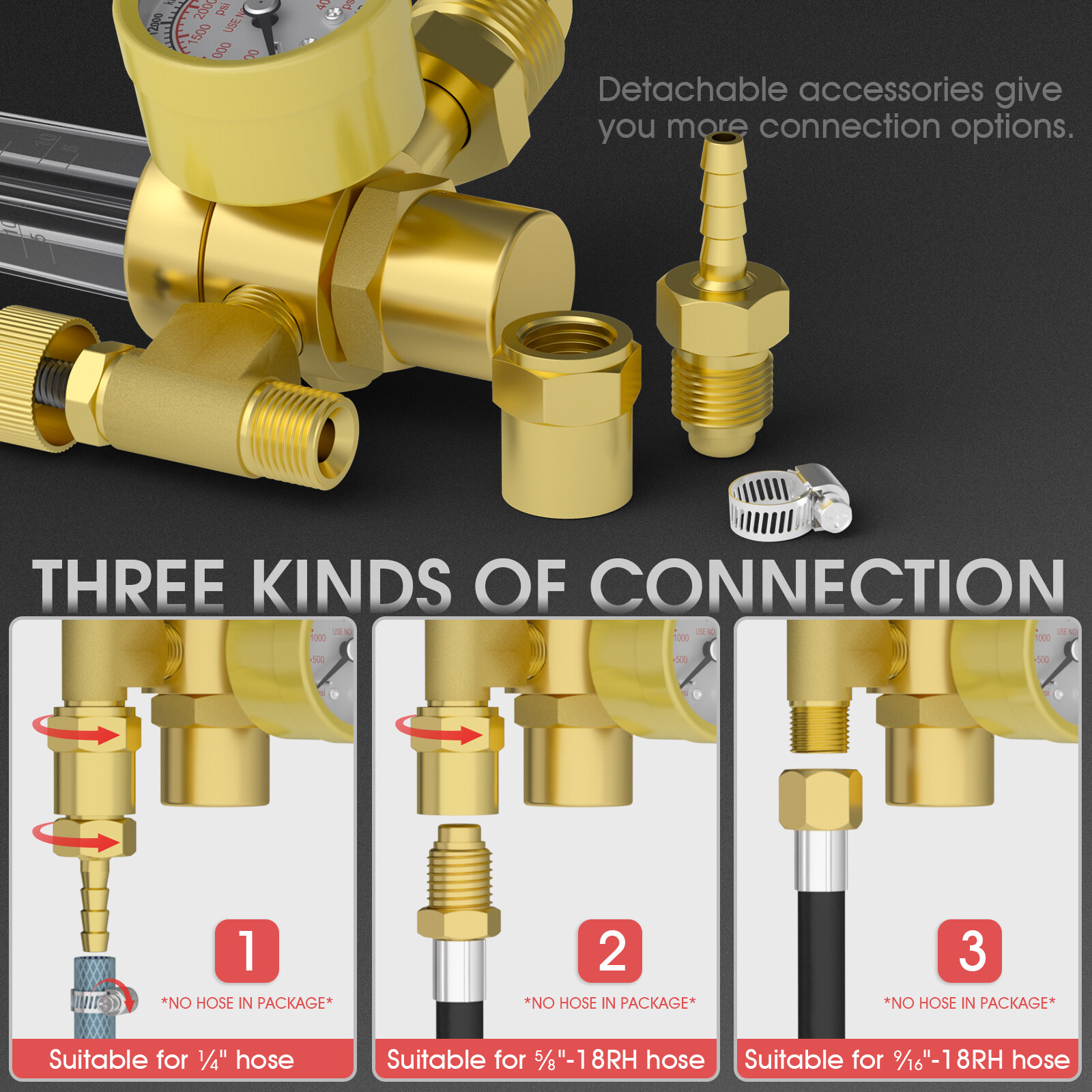 CO2 Argon Gas Regulator, flow meter, with 8ft Gas Hose for MIG TIG Welder