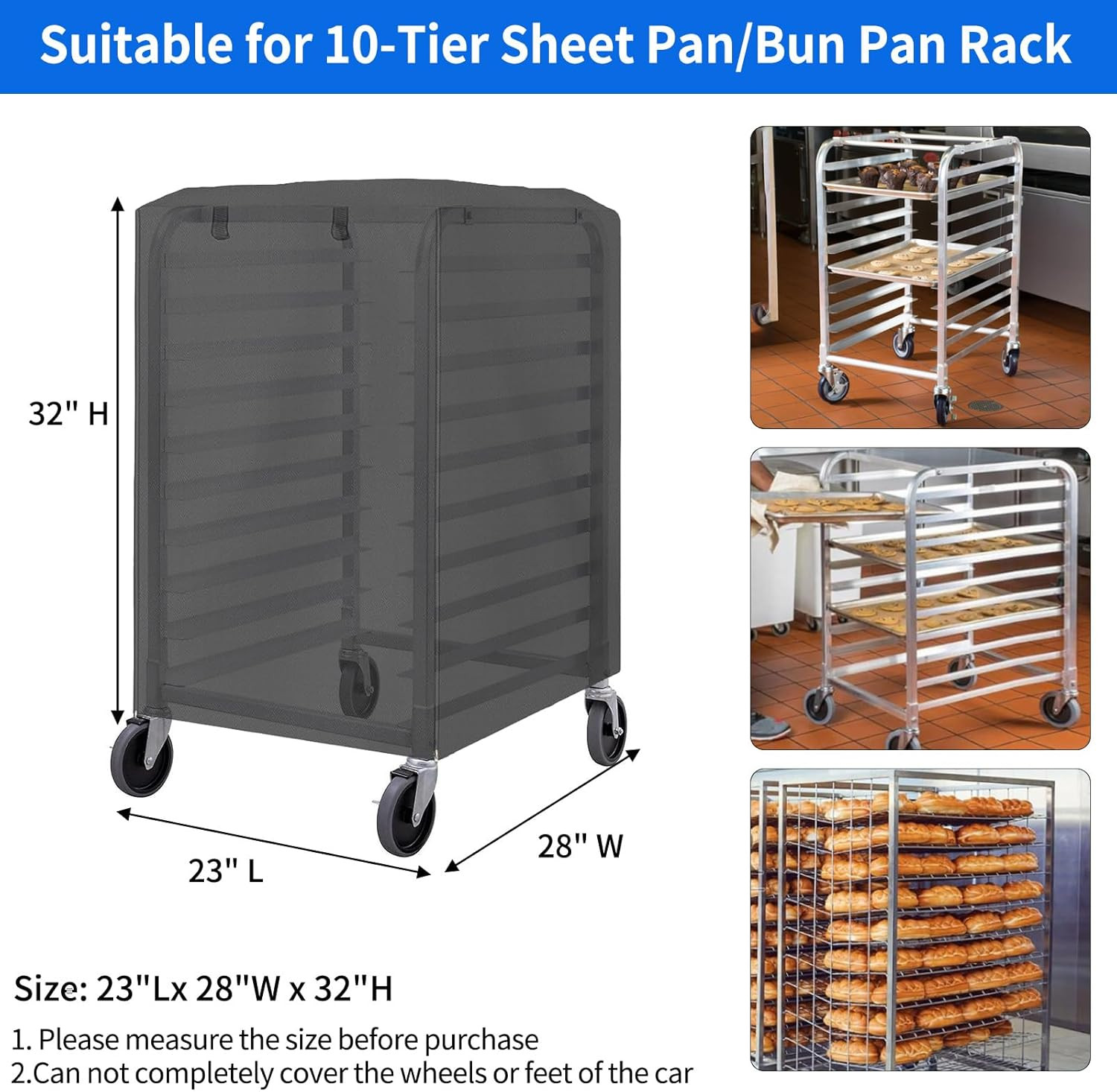 Pan Bun Rack Cover,420D Waterproof and Dust Resistant Bun Rack Cover with Zipper