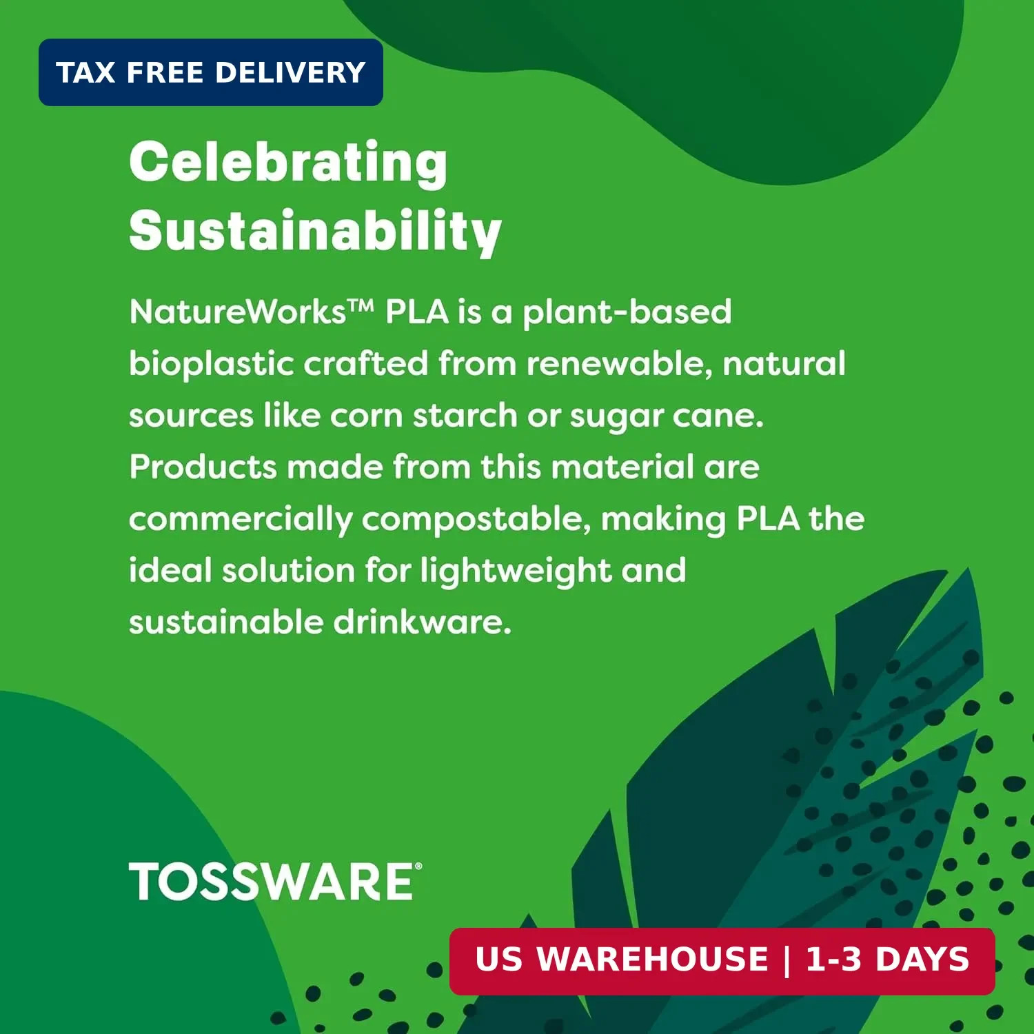 TOSSWARE NATURAL Arc – Plant Based Clear Cold Cups 12 oz – Plastic Alternative f