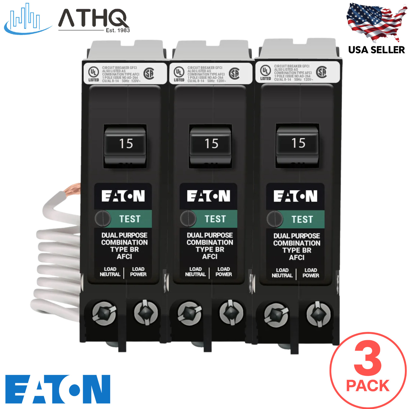 PACK OF 3 Eaton BRN115AF 15A 1-Pole Combination AFCI Arc Fault Breaker Type BR
