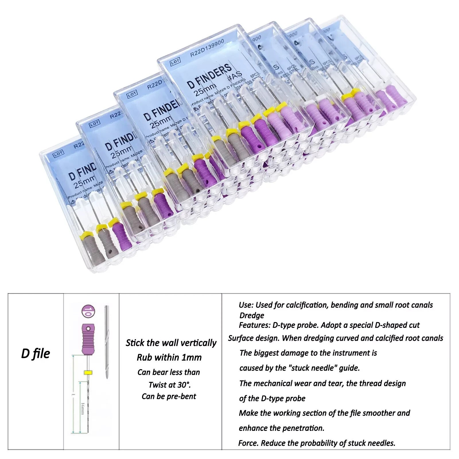 6pcs/pack Dental D Finders Endodontic Files for Calcified/Curved Canals