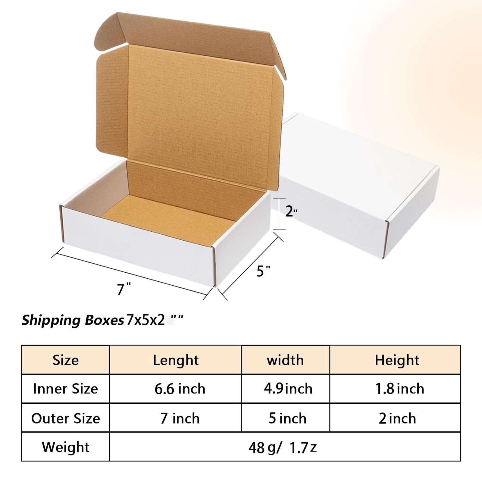 ZxeluPapr 50 Pack 7x5x2 Small Shipping Boxes, White 7x5x2, White-7x5x2