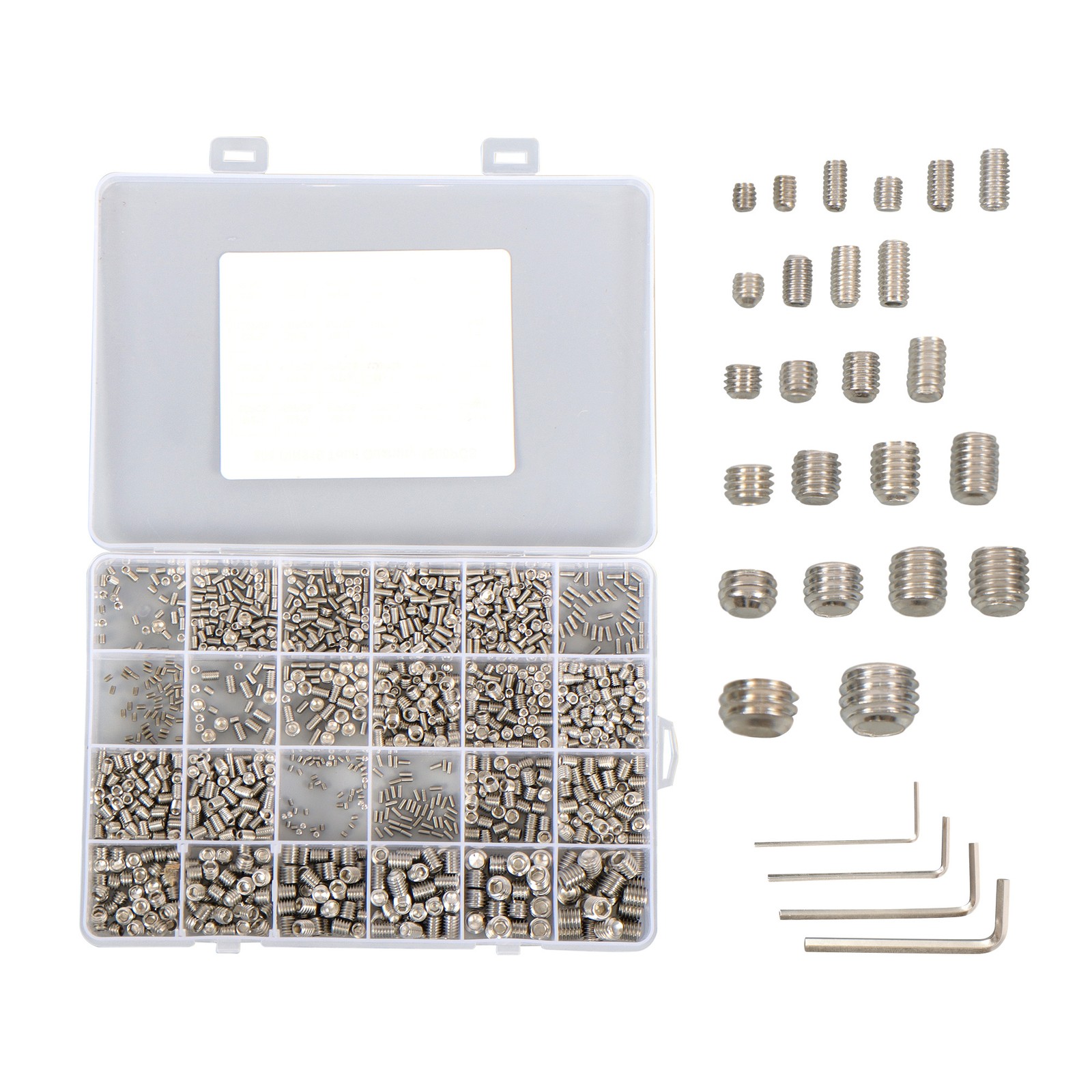 1500PCS Fully Threaded Hex Socket Set Screw Assortment Kit 304 Hex Socket Set
