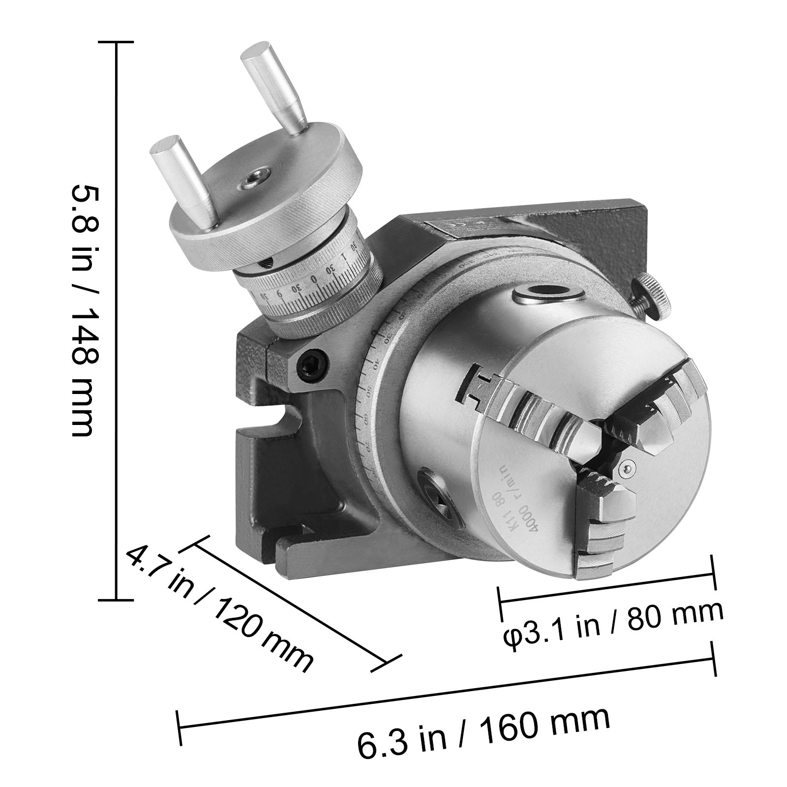 VEVOR Rotary Table for Milling Machines 4» Horizontal Vertical with 3-Jaw Chuck