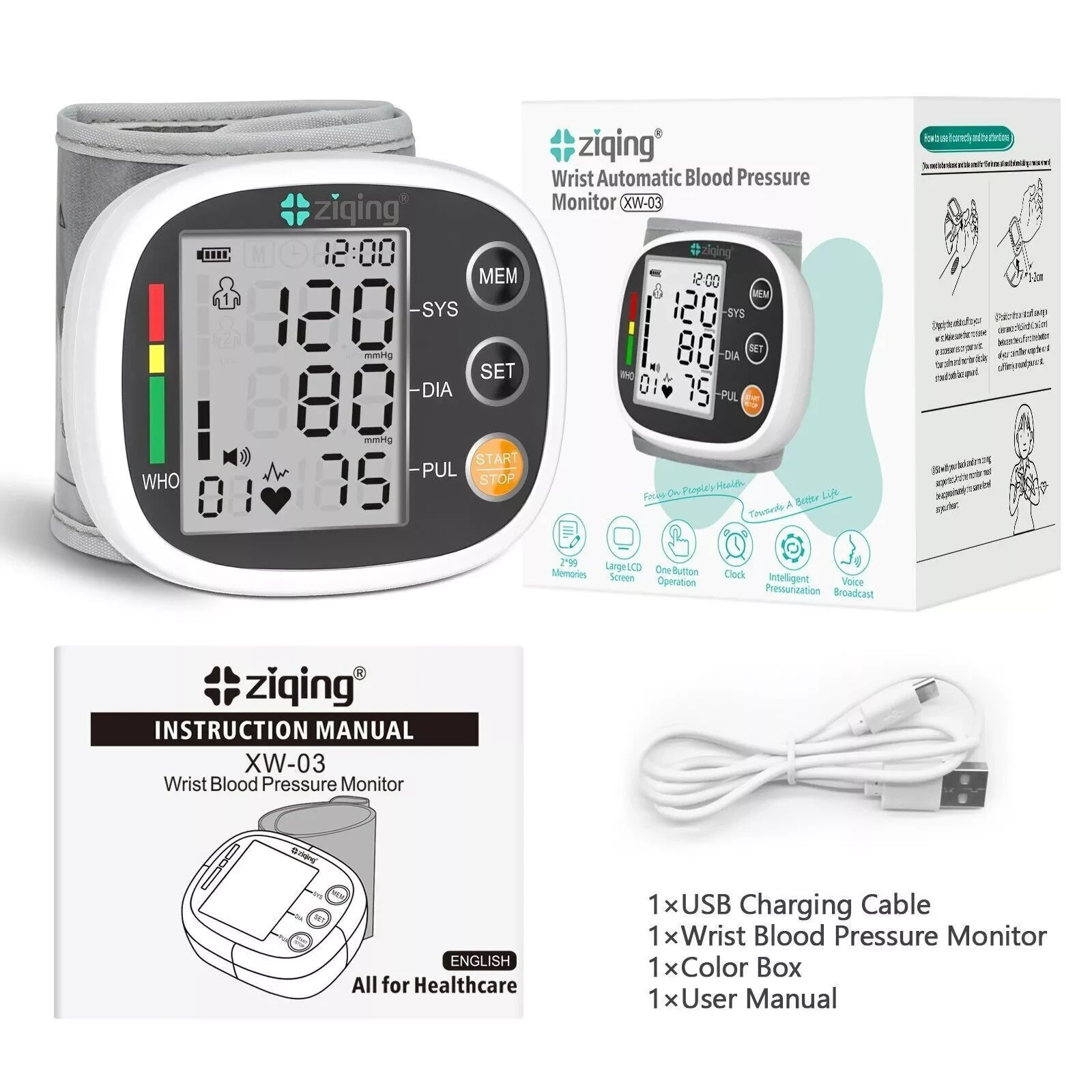 Automatic LCD Wrist Blood Pressure Monitor BP Machine Heart Rate Machine