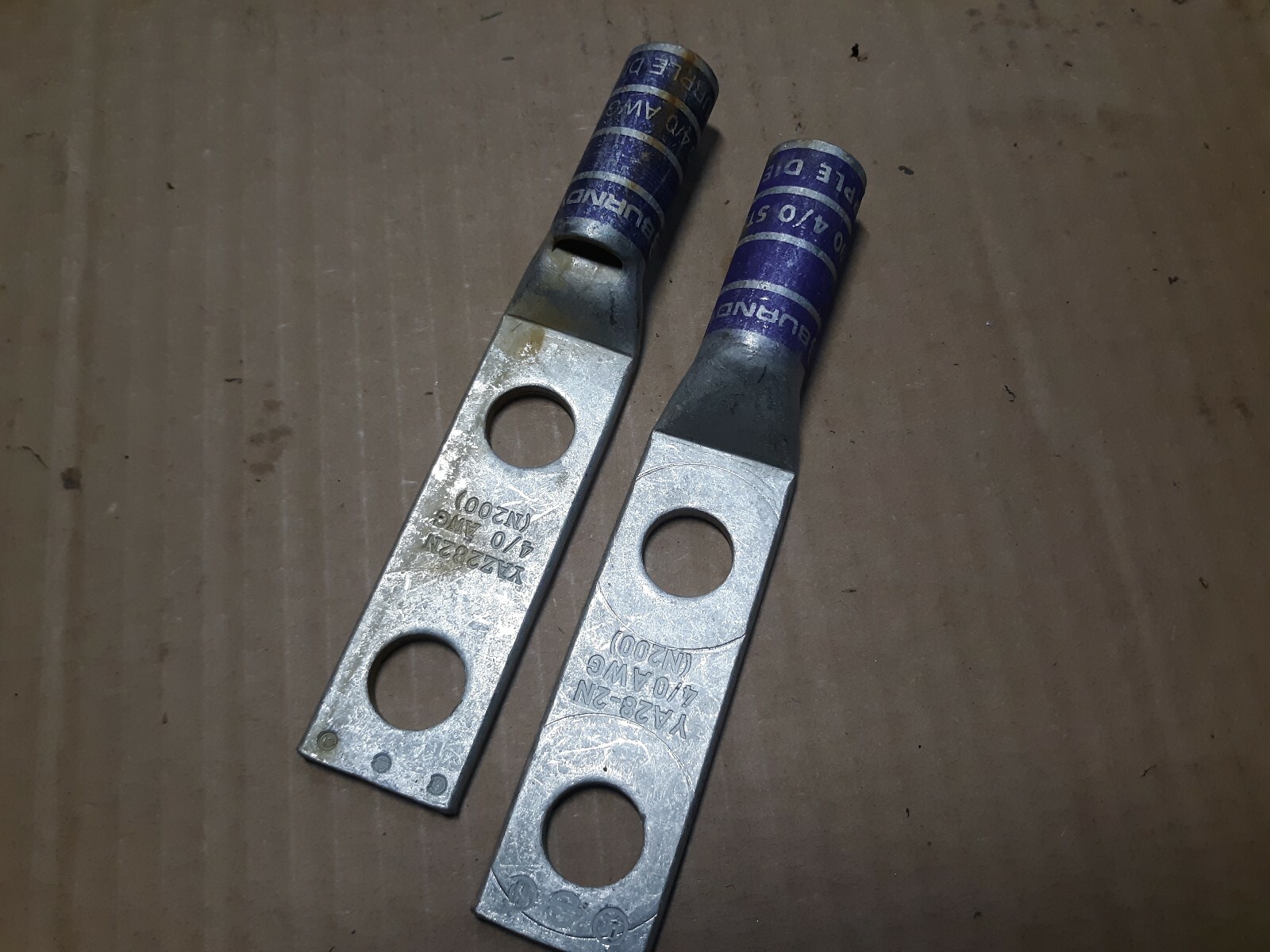 Burndy YA28-2N 4/0 AWG purple die 15 compression lug Lot of 2