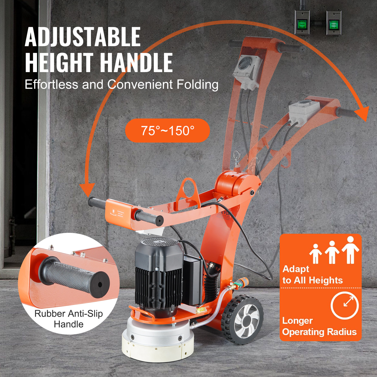 VEVOR Concrete Floor Grinder 10″ Walk-Behind Polisher 1.7HP Adjustable Machine