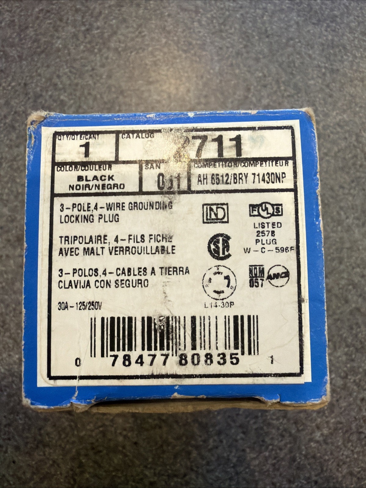 Leviton 2711 Twist Lock Plug 30A 125/250V NEMA L14-30P 3 Pole 4 Wire