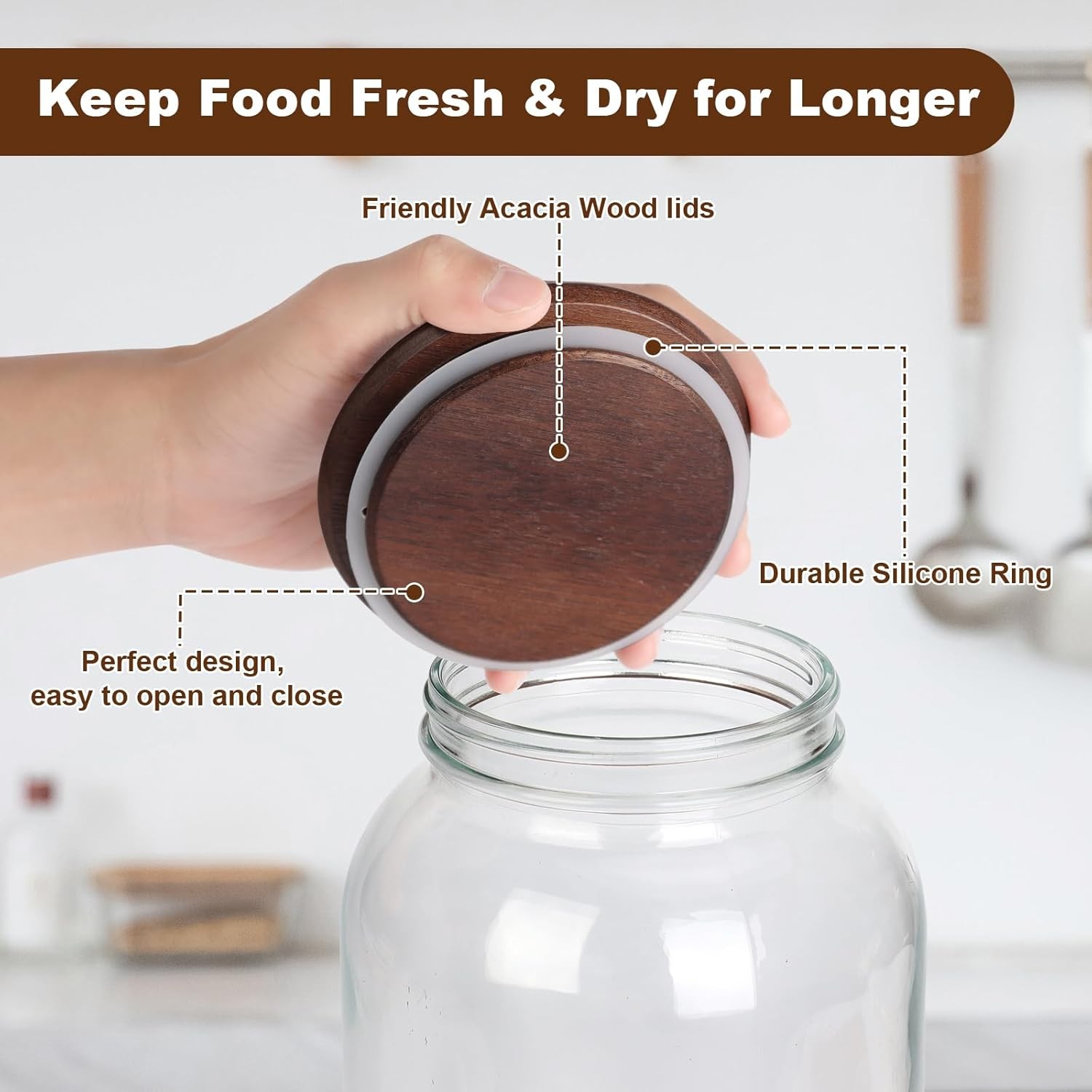 2 PCS 1 Gallon Mason Jar Lids Wooden Fits 3.7 Inch Inner Dia Replacement Mason
