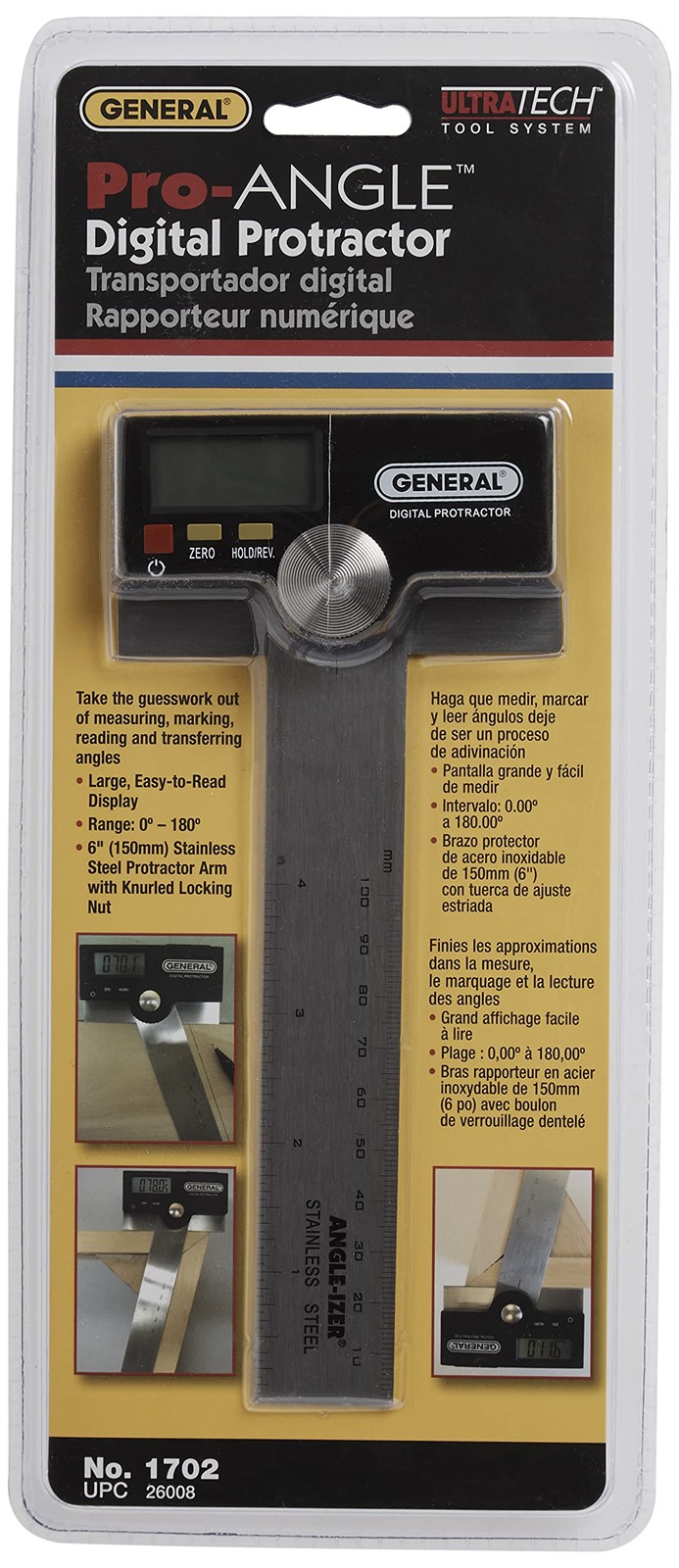 General Tools 1702 6Inch Stainless Steel Pivoting Arm Digital Protractor