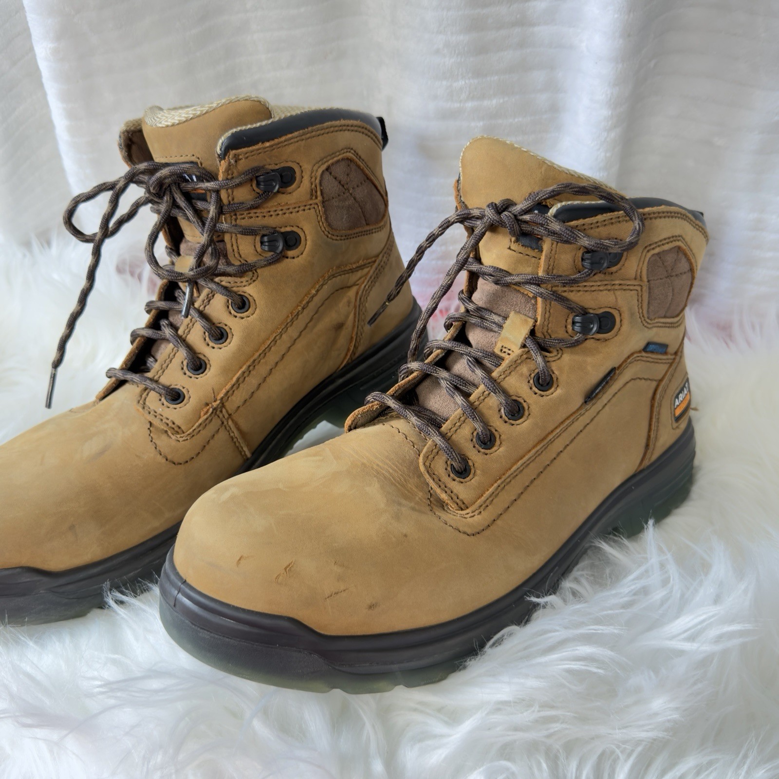 Ariat Work Composite Toe Waterproof Work Boots Tan/Brown Lace-Up Men’s 10.5W