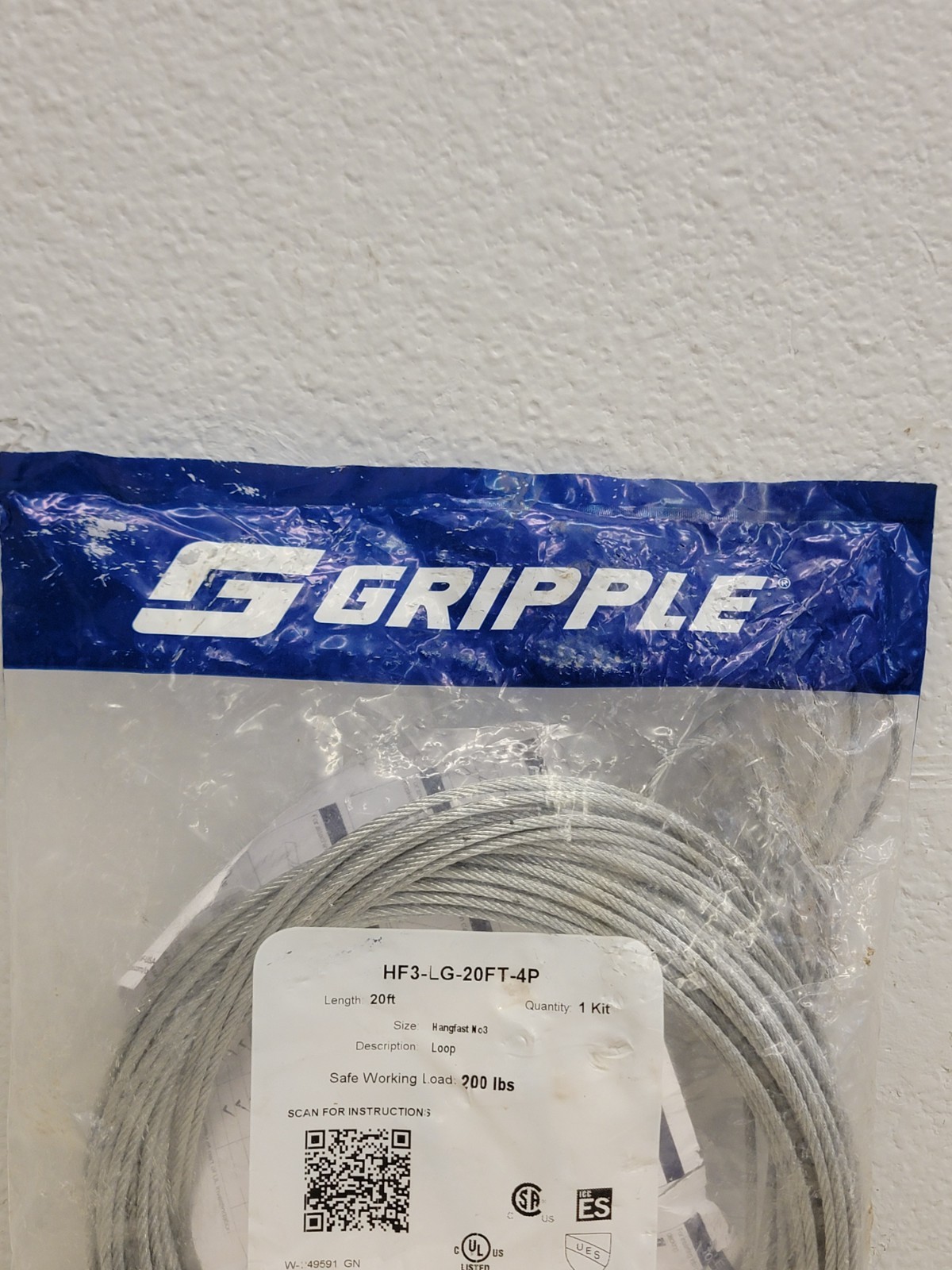 NEW Gripple HF3-LG-20FT -4P Standard Hanger Loop End #3 200LB