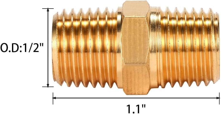 4 pcs Solid Brass Pipe Fitting, Hex Nipple, 1/4″ x 1/4″ NPT Male Pipe Adapter