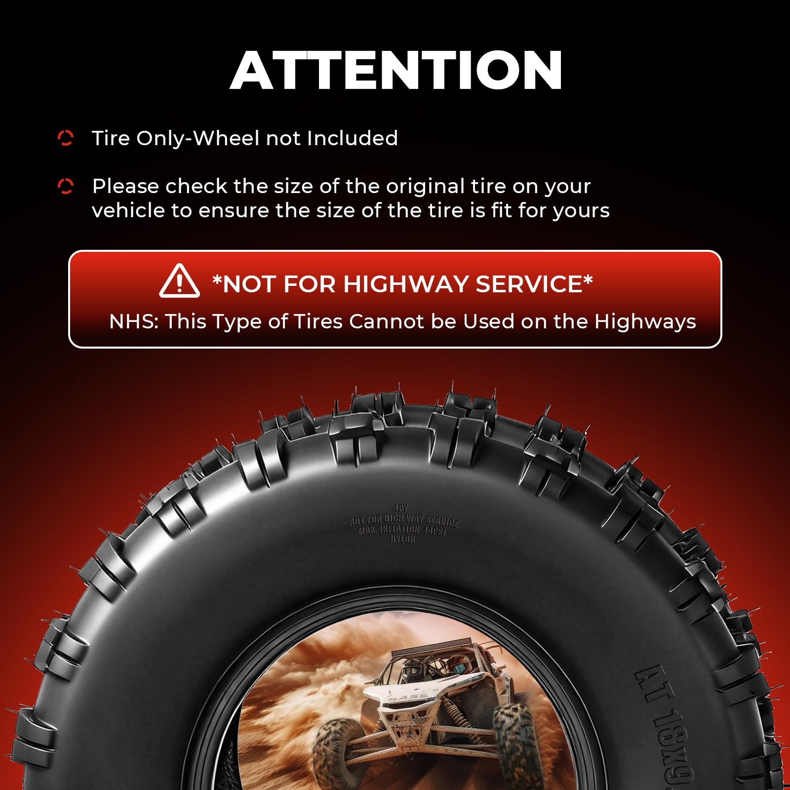 Set of 2 ATV UTV Tires 18×9.5×8 4 Ply All Terrain Tubeless Non Directional Tread