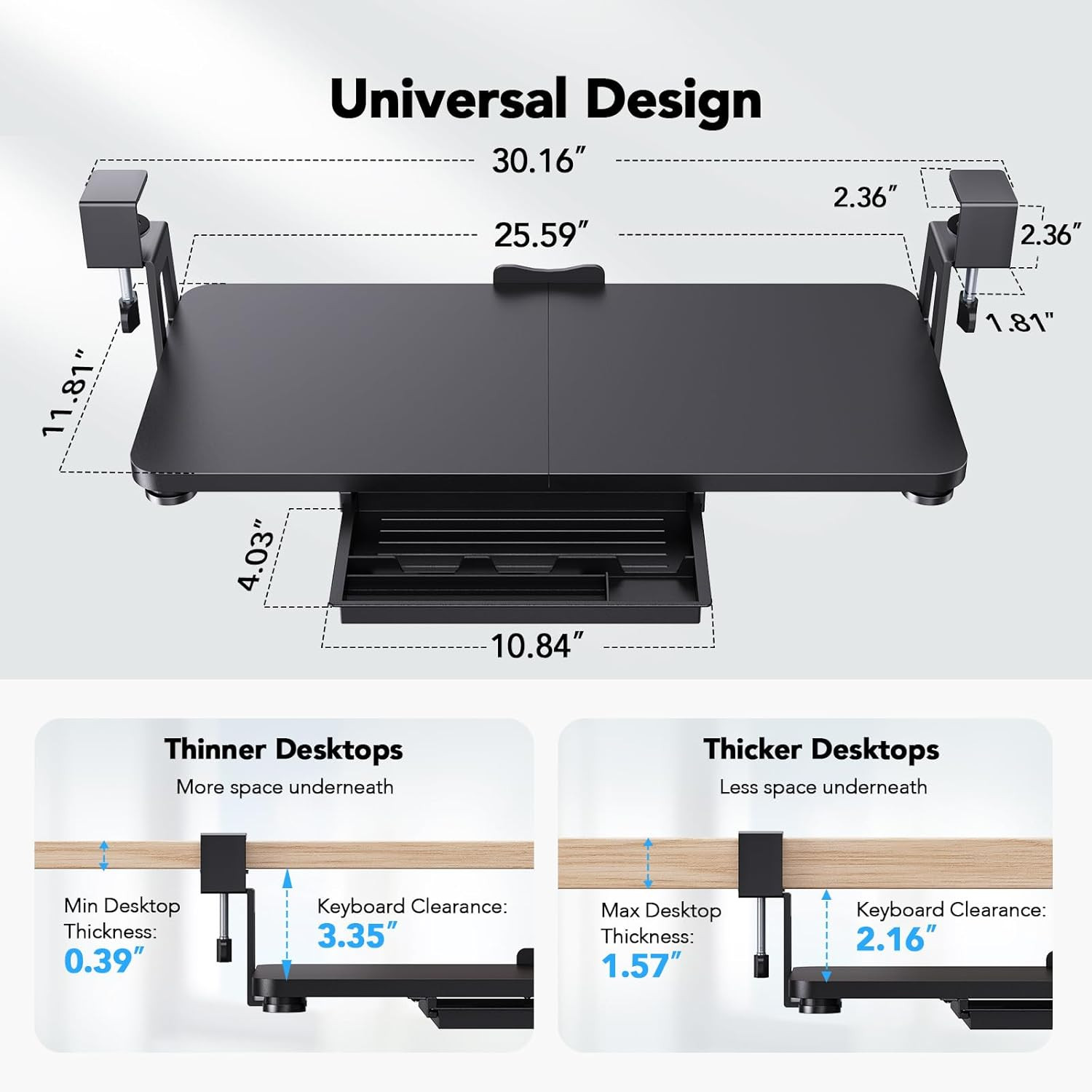 Large under Desk Keyboard Tray with Sturdy C-Clamp Mount, 26 (30.16″ Including C