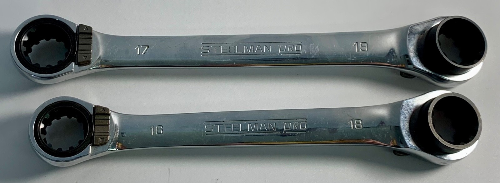 (2) STEELMAN PRO Double Box Reversible Ratcheting Wrench 17mmx19mm, 16mmx18mm