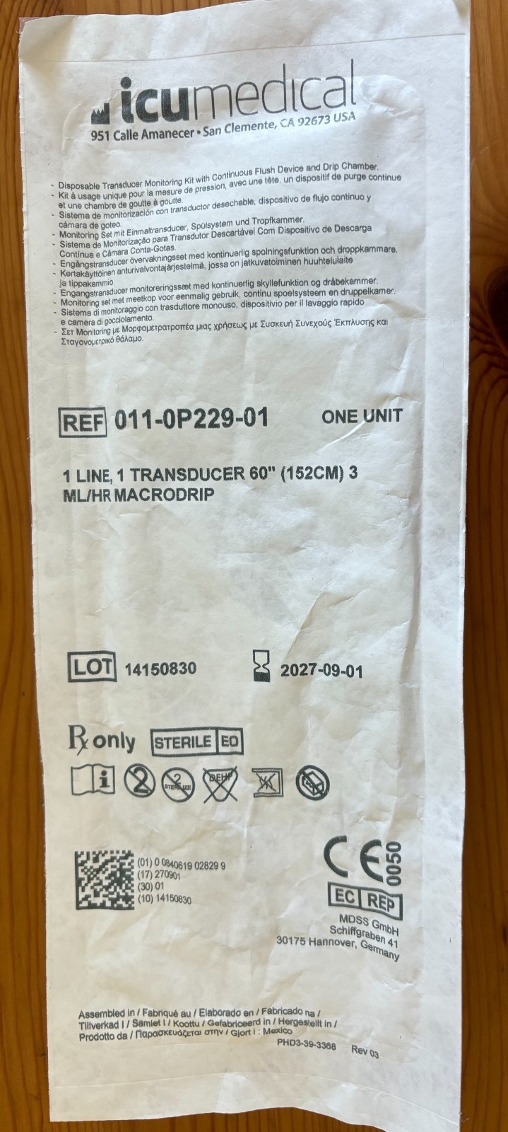 ICU MEDICAL, 1 Line, Transducer 60″ (152CM) 3 ML/HR MACRODRIP
