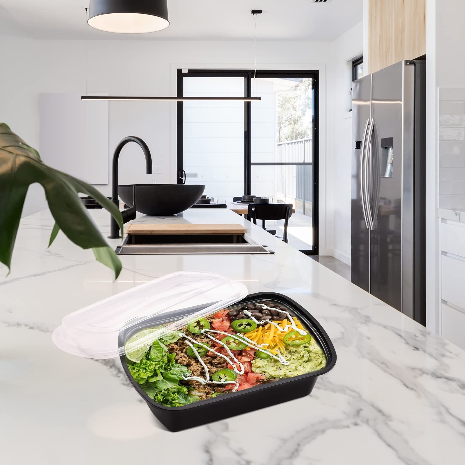Kitch’nMore 38oz Meal Prep Containers, Extra Large &Thick Food Large, Black