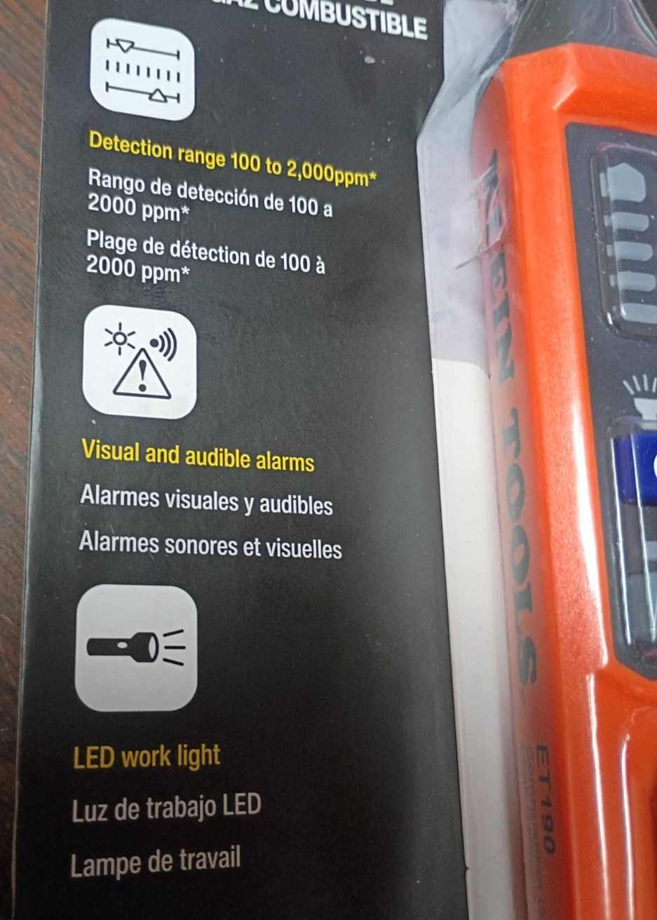 KLEIN TOOLS ET190 COMPACT COMBUSTIBLE GAS LEAK DETECTOR 50 – 2000 ppm NEW