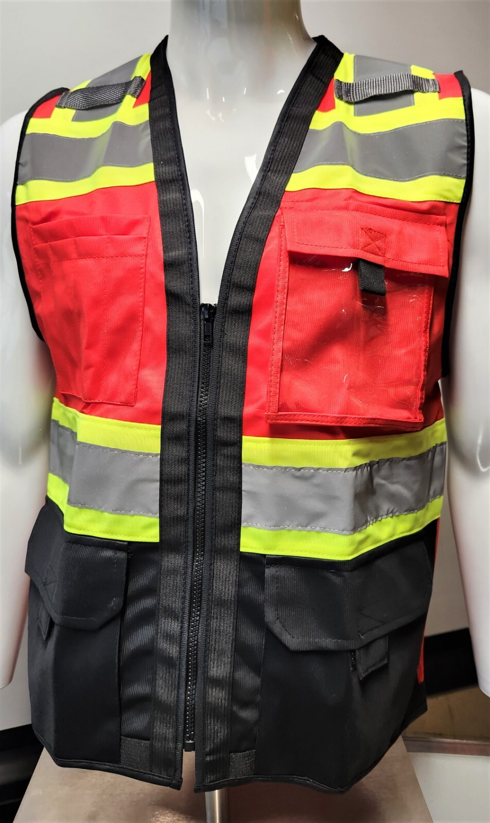 Class 1 High Visibility Reflective Red OR Blue/ Black Safety Vest w/ ID POCKET