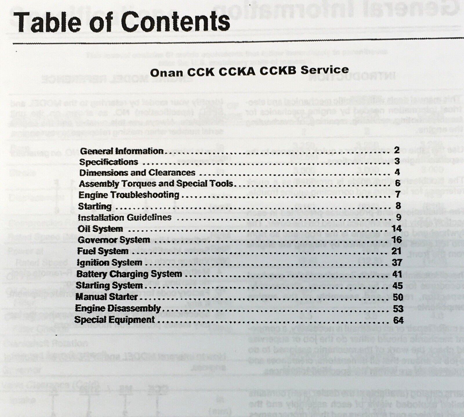 Onan CCK CCKA Engine Service Parts Manual Set Repair Workshop Shop Catalog