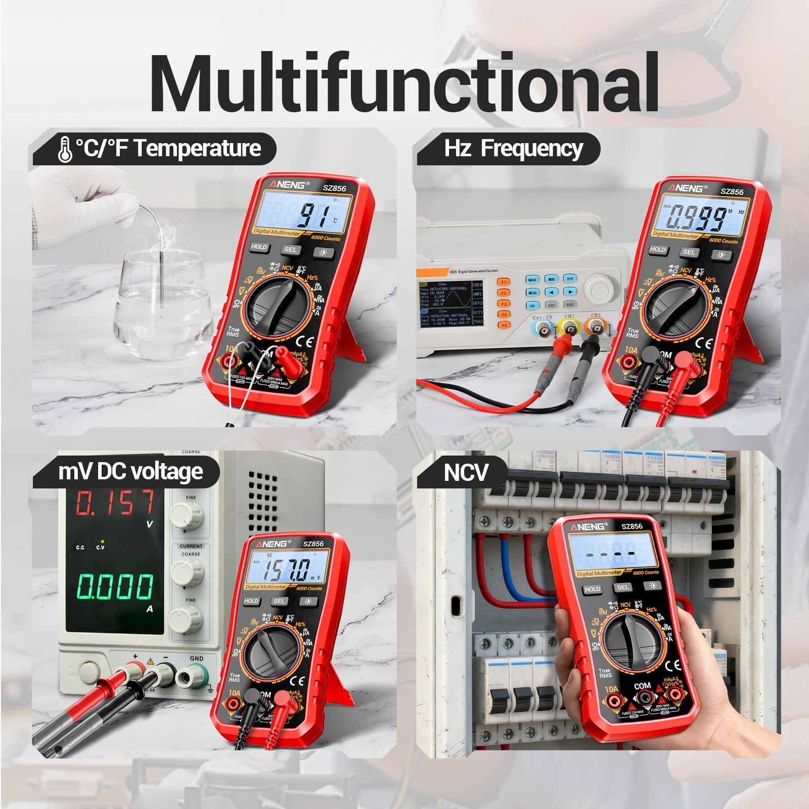 ANENG SZ856 True RMS Digital Multimeter 6000 Counts AC DC Voltage Amp Ohm Tester