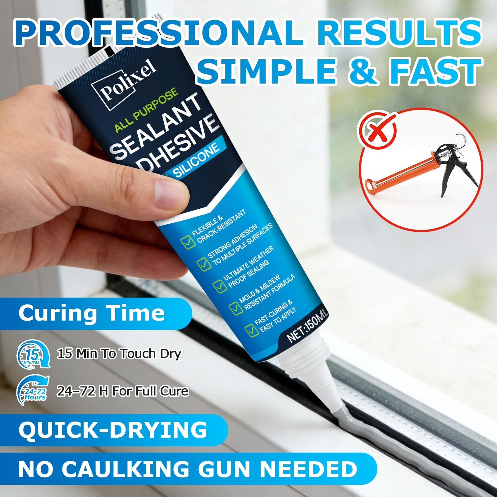 POLIXEL Black RTV Silicone Sealant Adhesion – 100% Silicone Caulk, Waterproof…