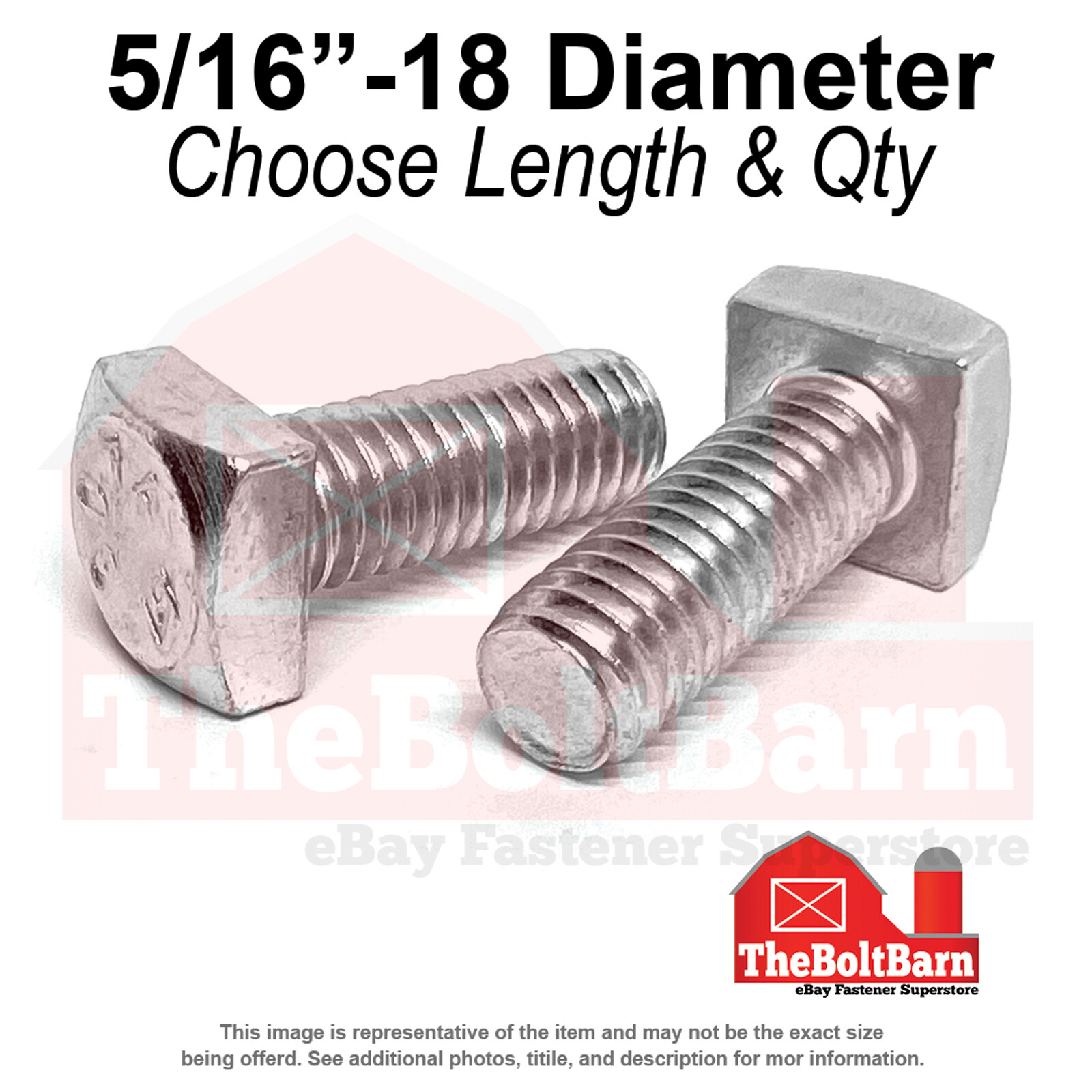 5/16″ Square Head Bolts Grade A307 Galvanized (Choose Length & Qty)