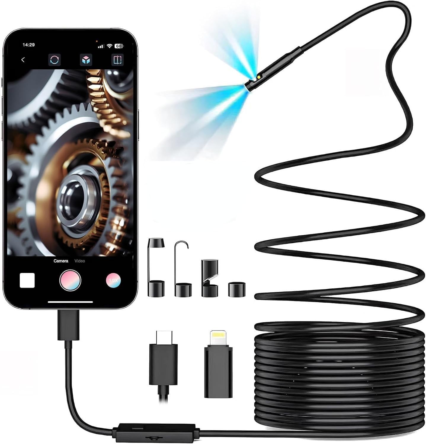 Dual-Lens Endoscope Camera with Light,Borescope with 8 Adjustable LED Lights …