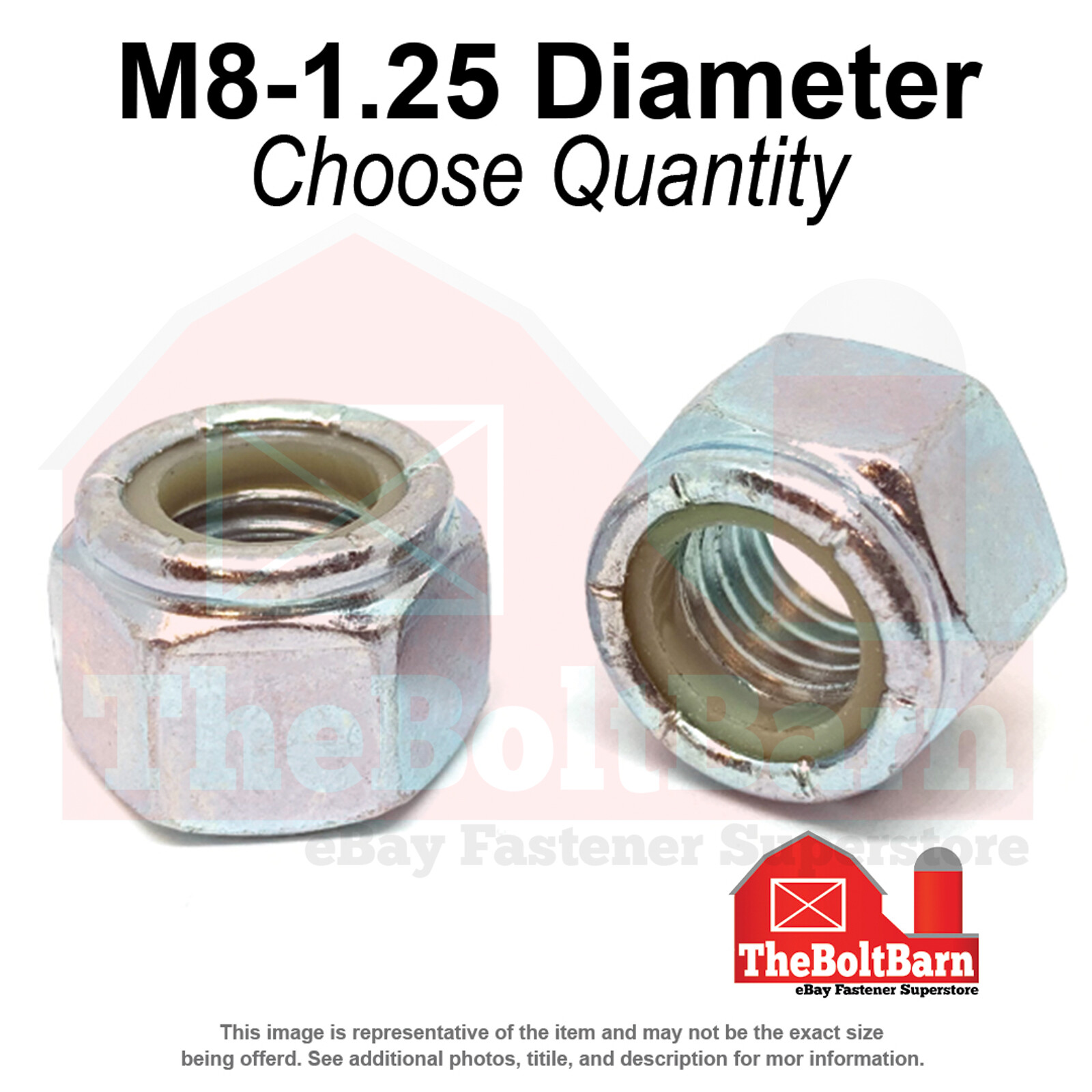 M8-1.25 Class 10 Nylon Insert Hex Nuts Zinc Clear Coarse Thread (Pick Quantity)