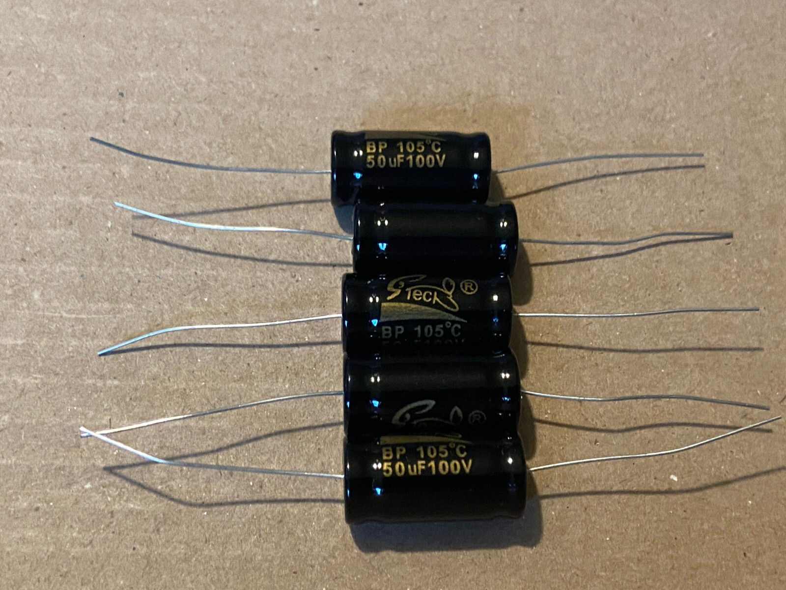5pc Electrolytic Capacitor Axial BIPOLAR 2000hr 105℃ 50uF 100V 13x26mm Supertech