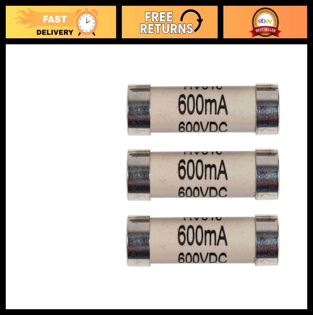 600mA 600V DC Fuse – 3 Pack, High-Quality Electrical Fuse for Testing & Repair