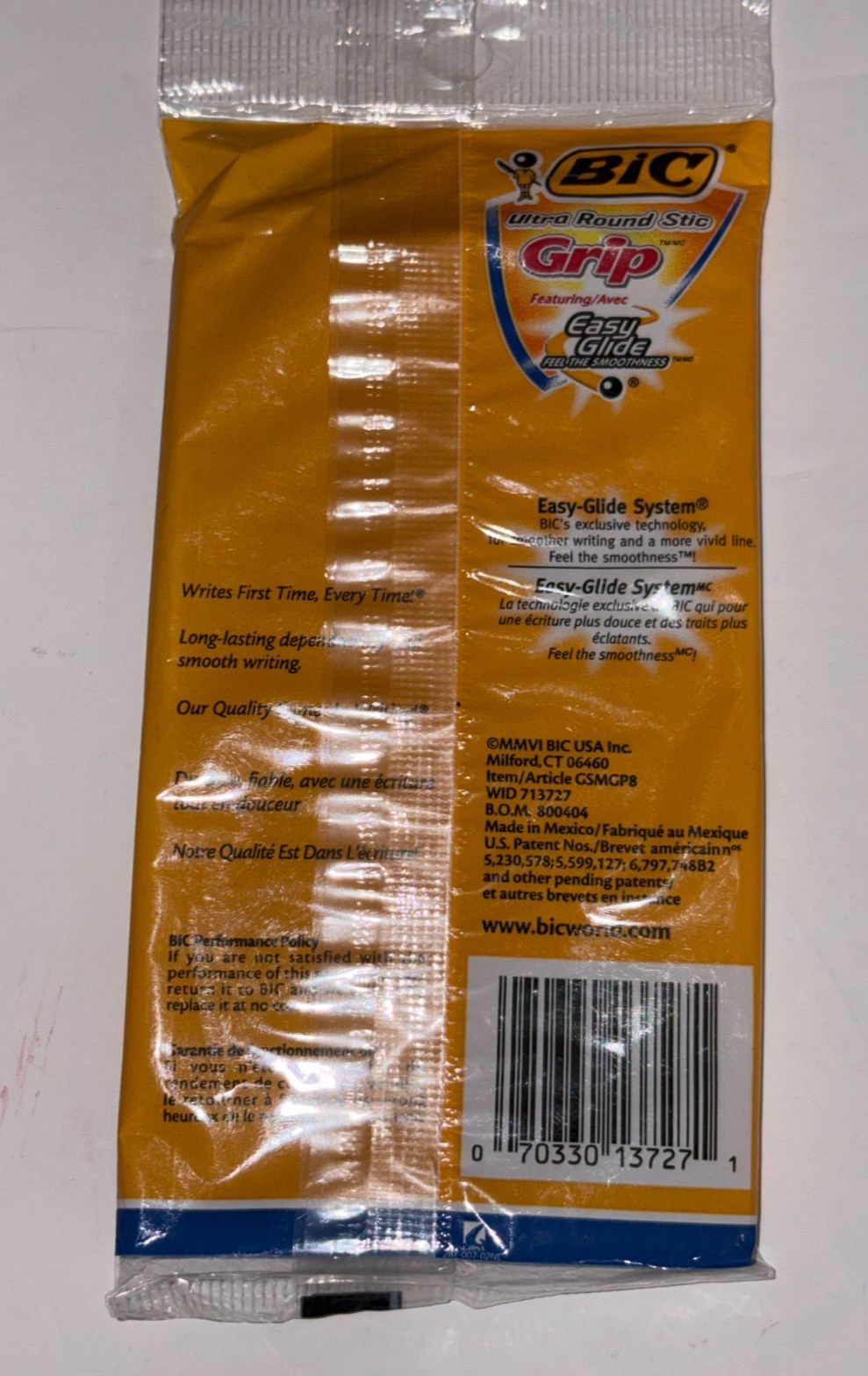 BIC Ultra Round Stic Grip Easy Glide Medium Blue 8 Pens Smooth Ball Point – NEW