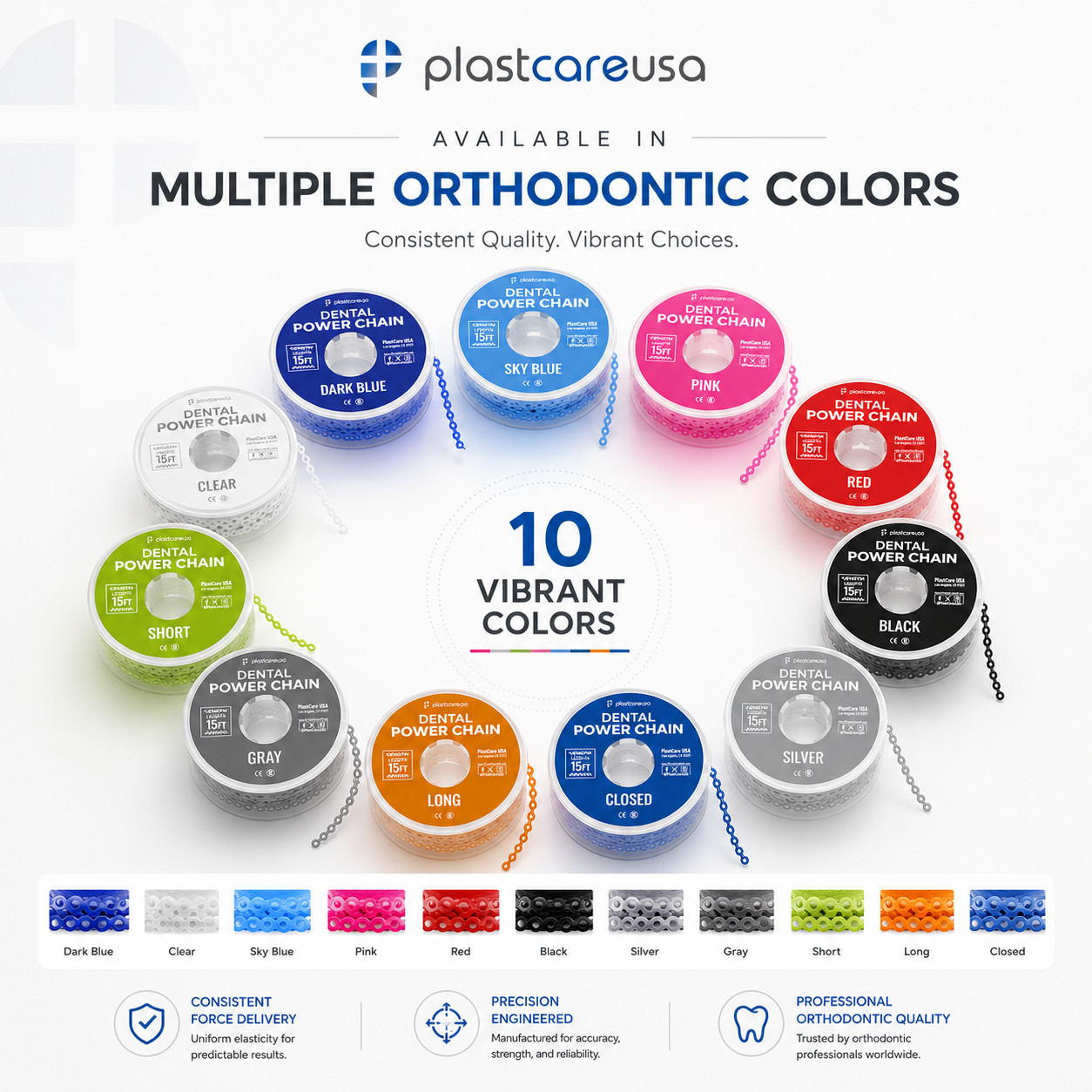 Dark Blue Closed Dental Orthodontic Power Chain 15 ft Elastic Ligature Braces